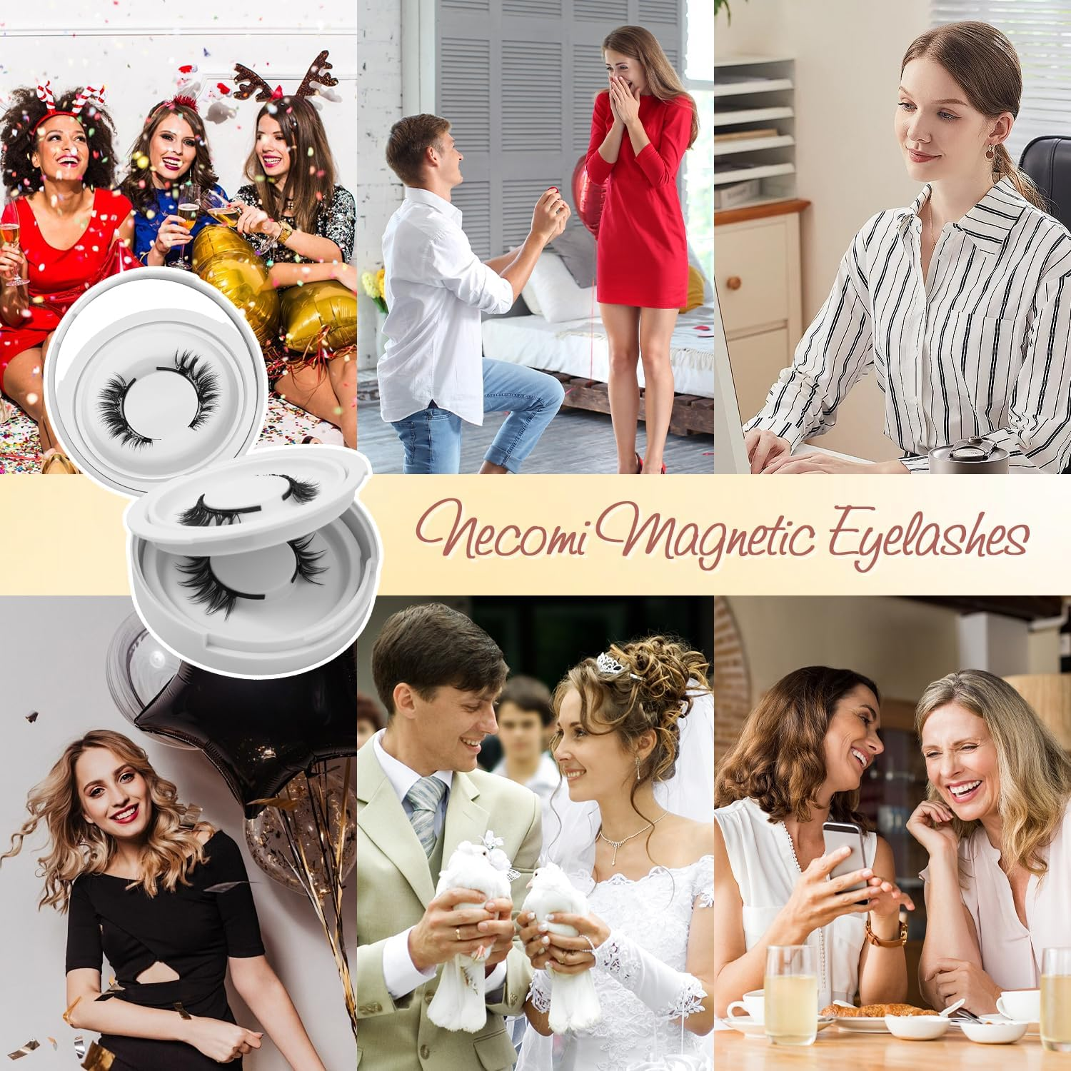 Necomi Magnetic Eyelashes, 3D Natural Look Lashes with Applicator, Reusable Magnetic Eyelashes Kit，2 Pairs False Eyelashes, No Glue Needed, Easy to Wear and Remove image number 4