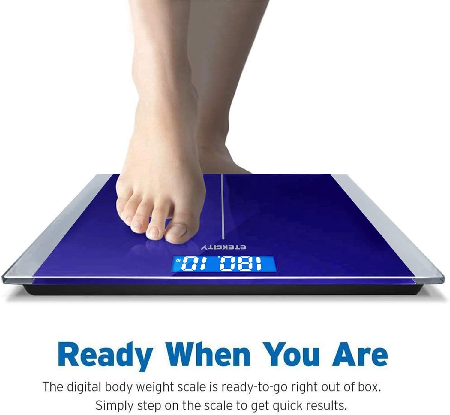 Etekcity Digital Body Weight Bathroom Scale with Step-On Technology, 400 Lb, Body Tape Measure Included, Elegant Blue