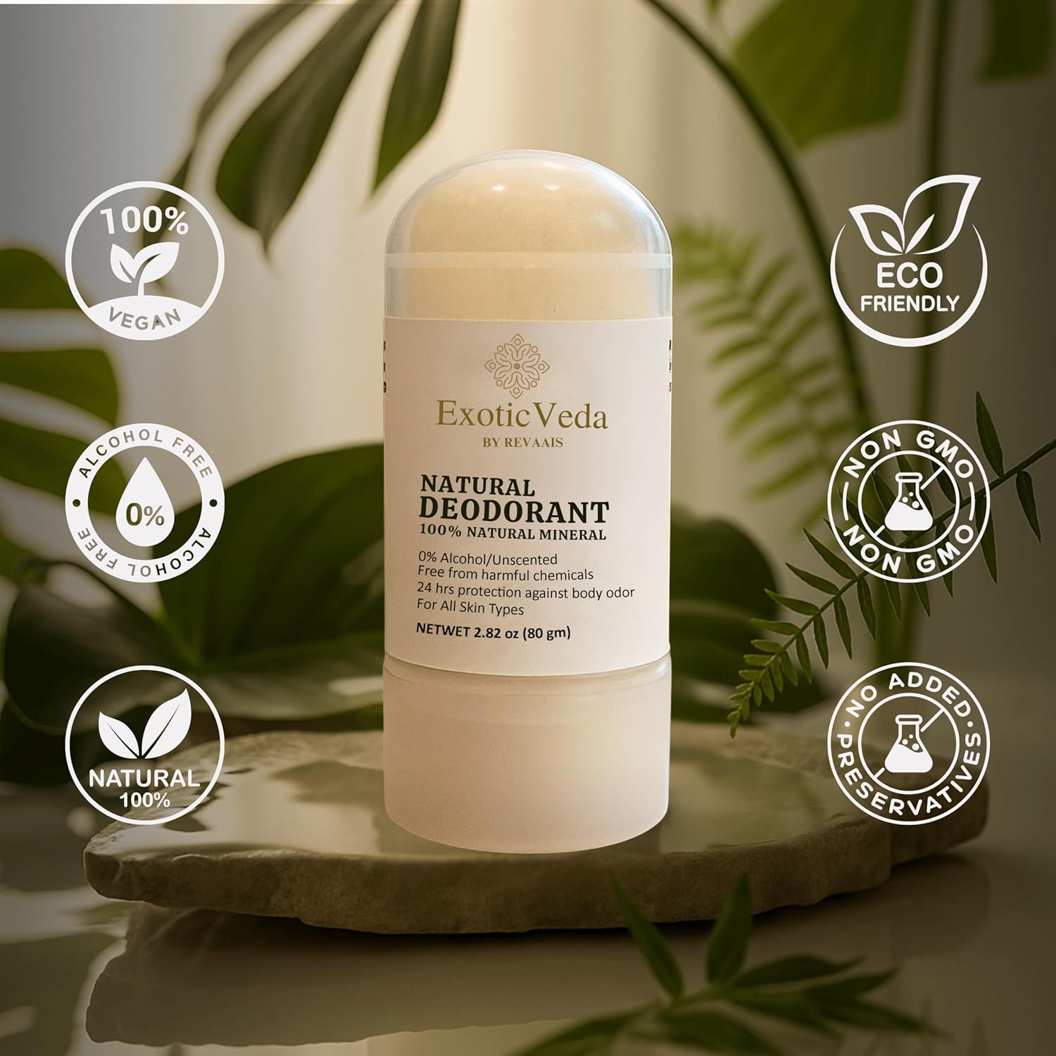 100% Natural Alum Roll on Deodorant, Unscented, Alcohol-Free, Chemical-Free, 24-Hour Odor Protection, for All Skin Types, 2.82 Oz (80G) (Natural) image number 6