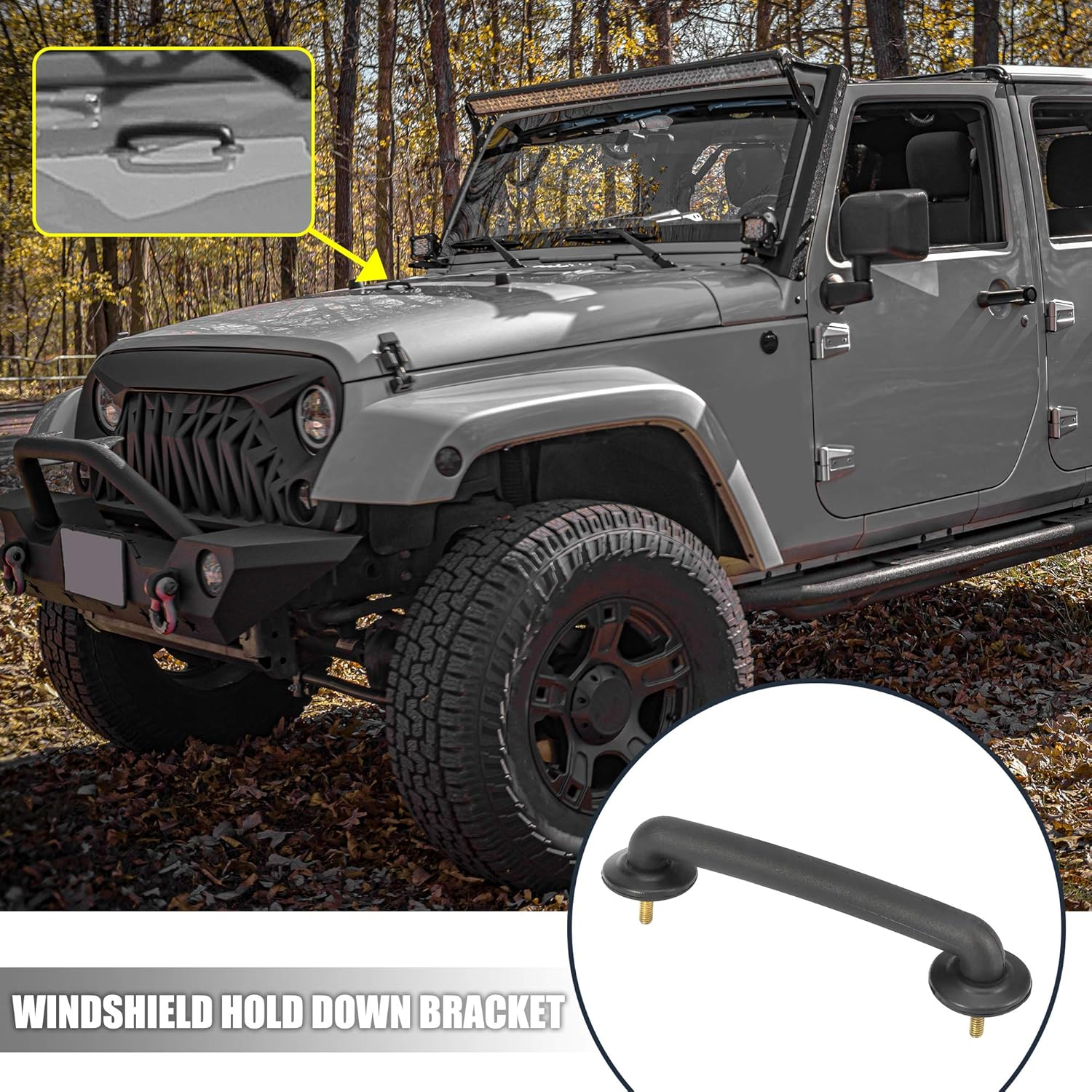 X AUTOHAUX Front Windshield Hold down Bracket Fit for Jeep Wrangler JK 1997-2018 for Wrangler TJ 1997-2006 55176422 Strap Hood Loop Bracket Hood Handle Footman Loop Plastic image number 5