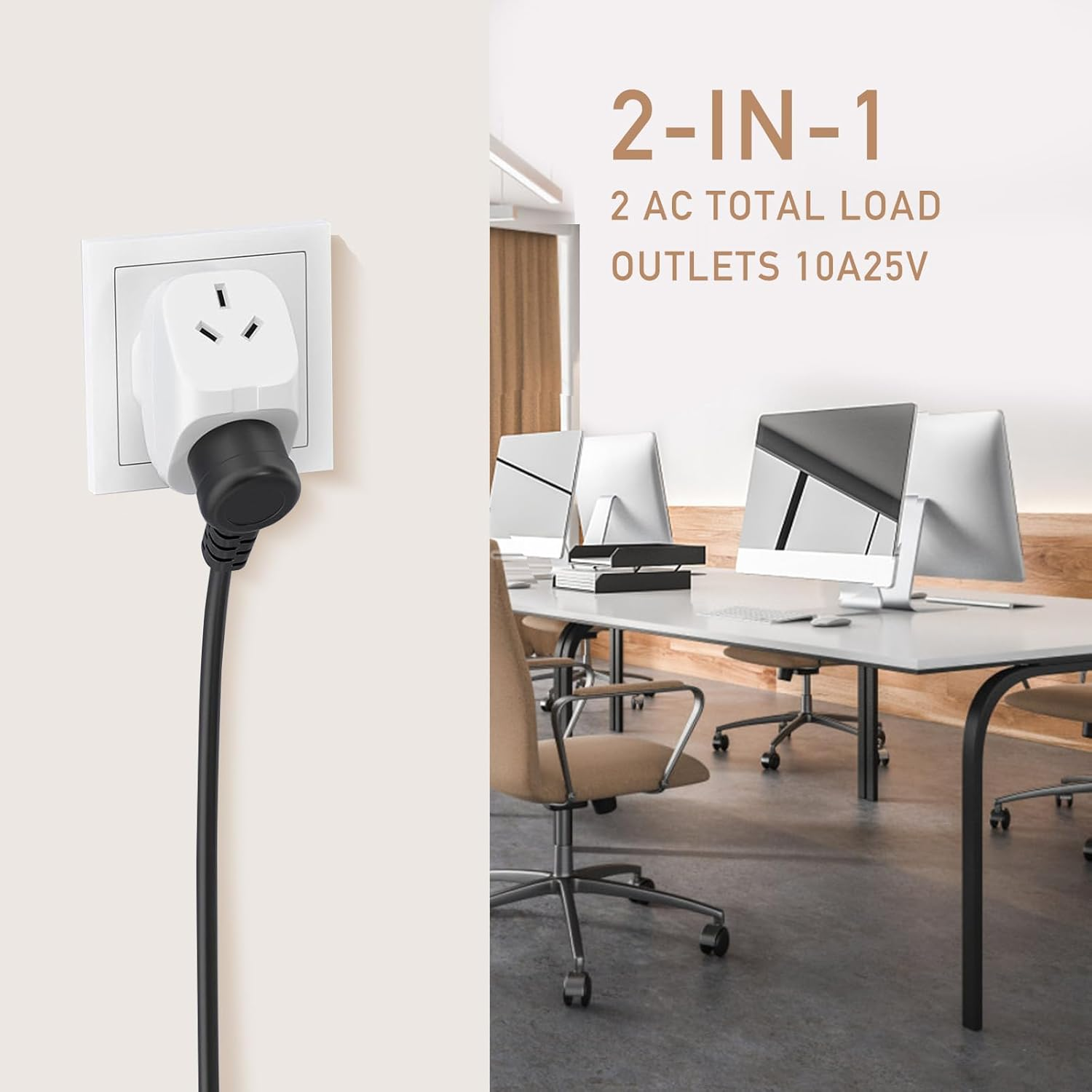 Double Power Outlet Extender 2PCS, 1-To-2 Grounded Plug Adaptor, Multi Plug Socket Extension, 10A, 2400W, 250V, Double Adapter for Home/Office, Australian Standard (White Two Pack) image number 2