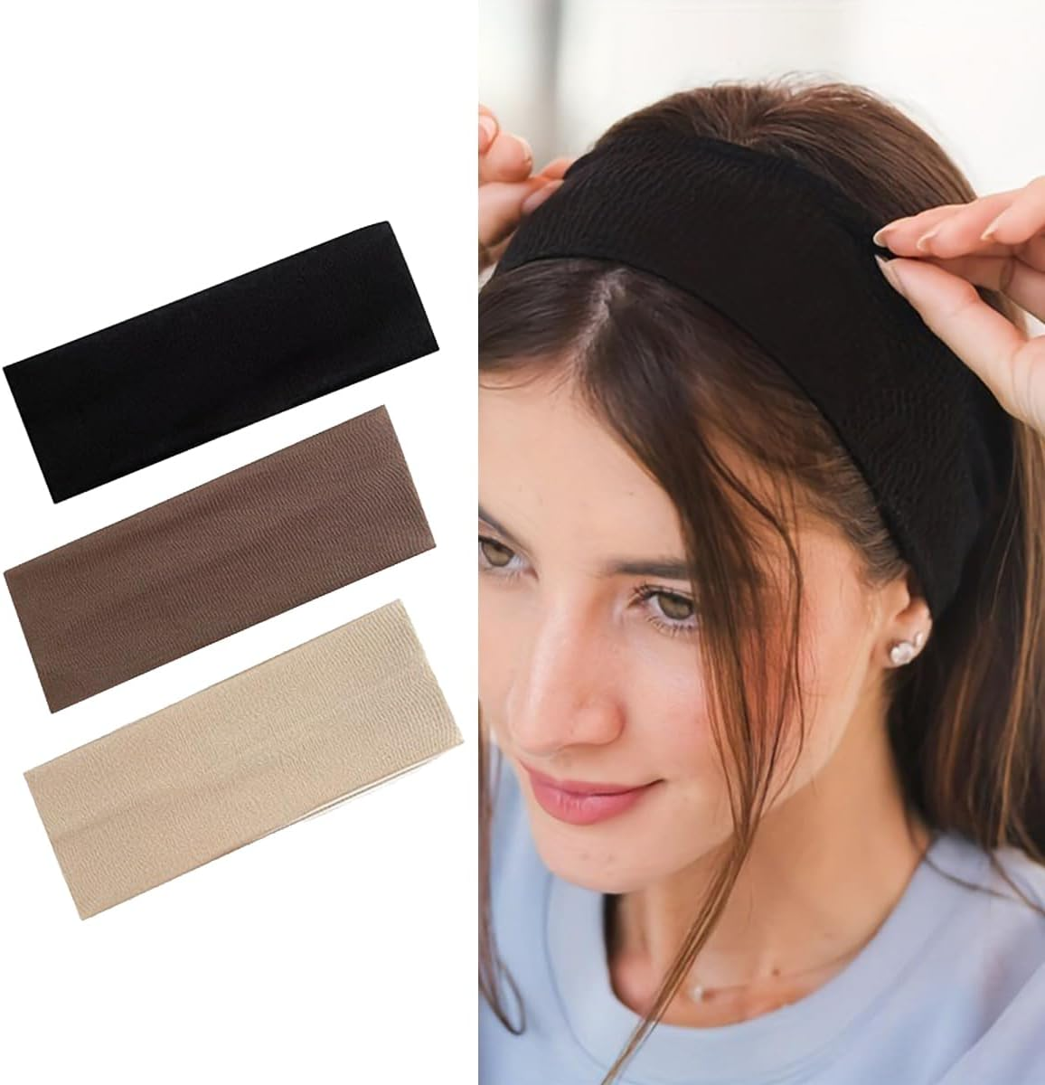 TSUOUKL Pack of 3 Women'S Cotton Headband Women'S Sports Hair Bands Elastic Headband Summer Sweat Soft Non-Slip Hairband Fashion Accessories for Cosmetics Workout Yoga Running Fitness Gym image number 1