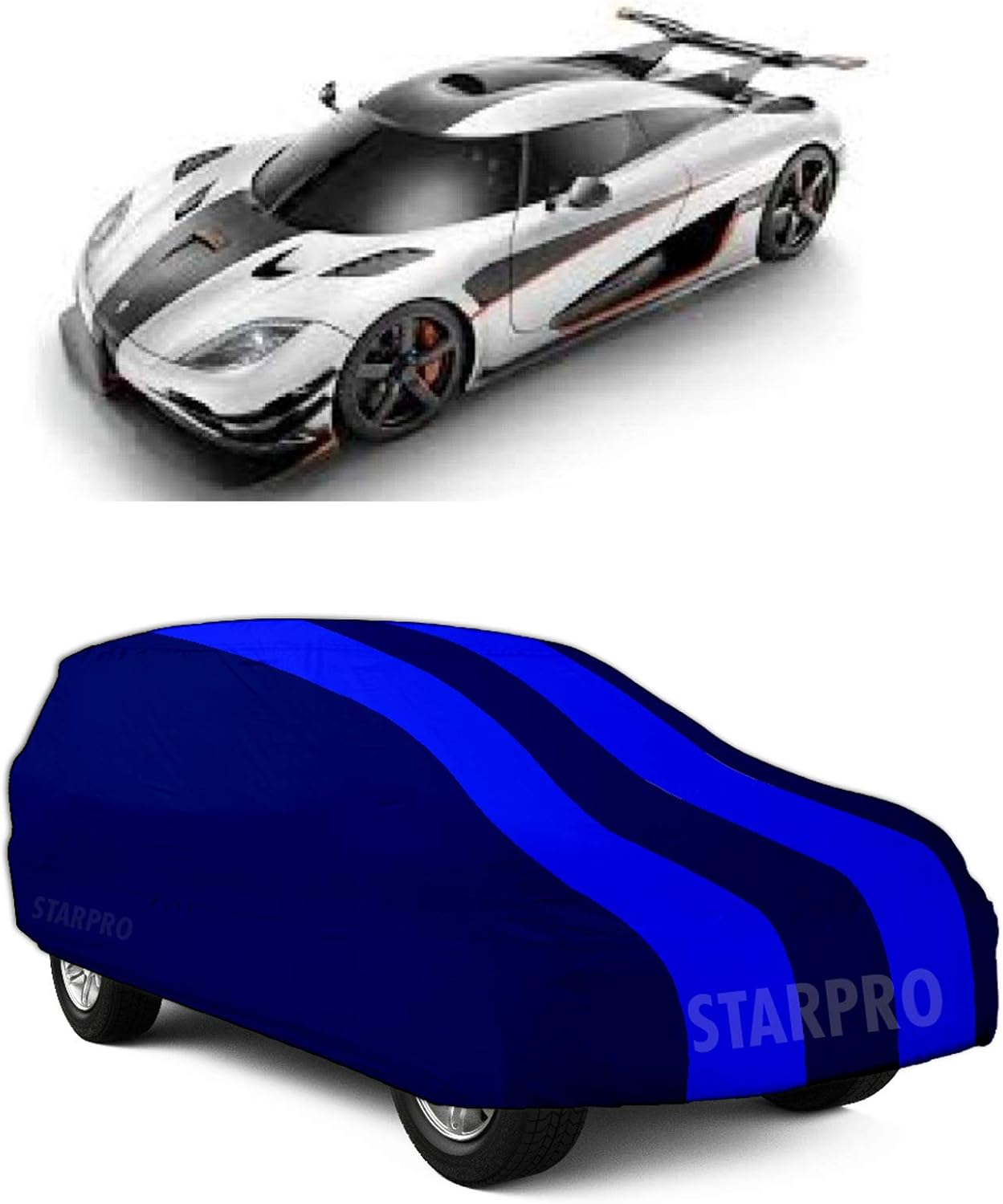 SHIVRAT Presents All Weather Water Resistant and U/V Rays Protection Car Body Cover Compatible with Force One Variants (Royal Blue Stripes without Mirror) image number 3