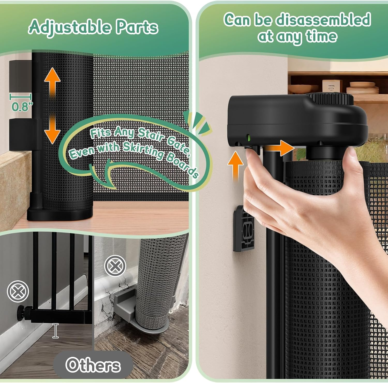 Retractable Baby Gates Extra Wide 150'' Tall 35'' Retractable Dog Gate for Doorways Safe Upgrade Retractable Baby Safety Gate for Stairs,Indoor/Outdoor Retractable Gate,Retractable Pet Gate for Dog - Black image number 4