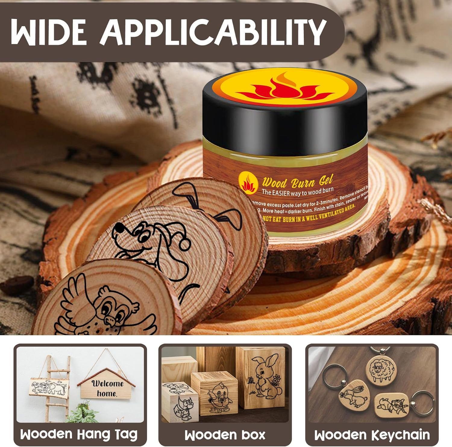 1DFAUL Wooden Burning Paste, 4 OZ Wood Burn Gel with Silicone Squeegee for Crafting, Drawing and DIY Arts, Create Beautiful Art in Minutes, Personalize Your Craft image number 6