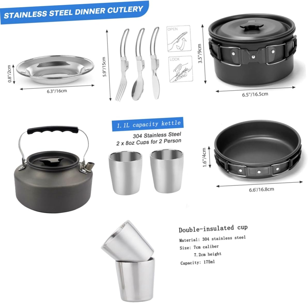 Camping Cookware for Barbecue Person Outdoor Dining Cooker Portable Cooking for Backpacking image number 5