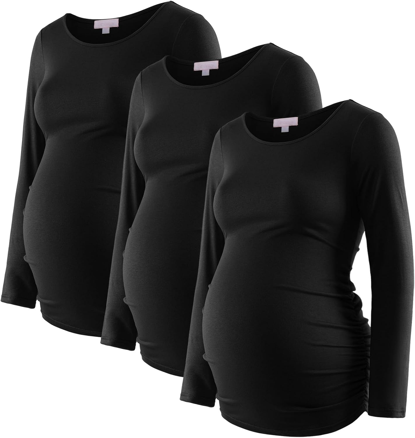 Women'S Maternity Shirts 3 Packs Long Sleeve Pregnancy Tops Basic Side Ruched Tunic Blouse
