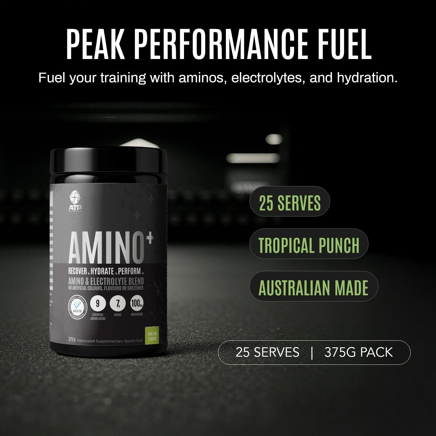 ATP Science Amino Plus, Essential Amino Acids, Electrolytes & BCAA Blend, Formulated for Active Lifestyles & Hydration Support, Kiwi Lime Flavour, 375G