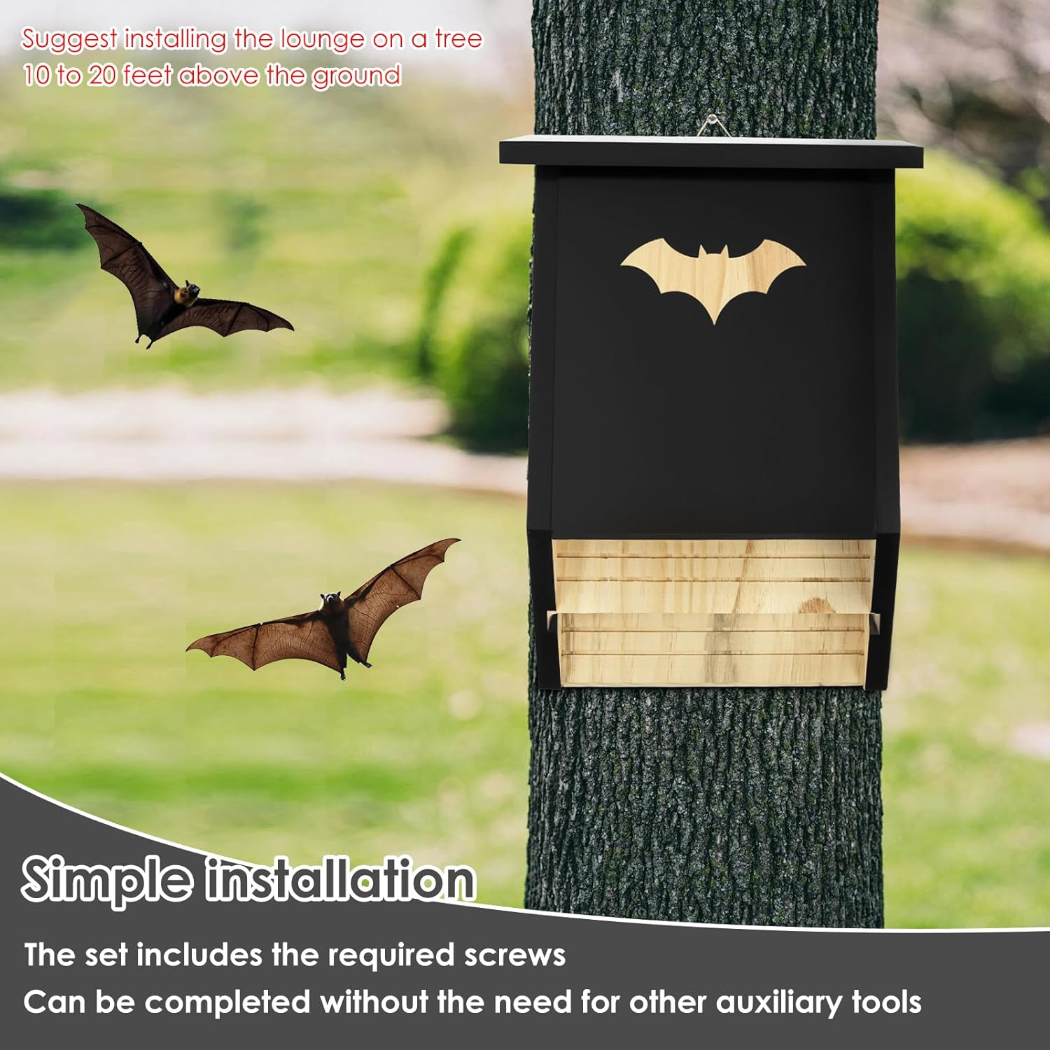 Bat House, Wood Hanging Bat Roost Provide Safe Habitat Wood Bat Box Nest Ample Internal Space Ventilated Moisture Proof for Yard Outdoor Moth image number 2