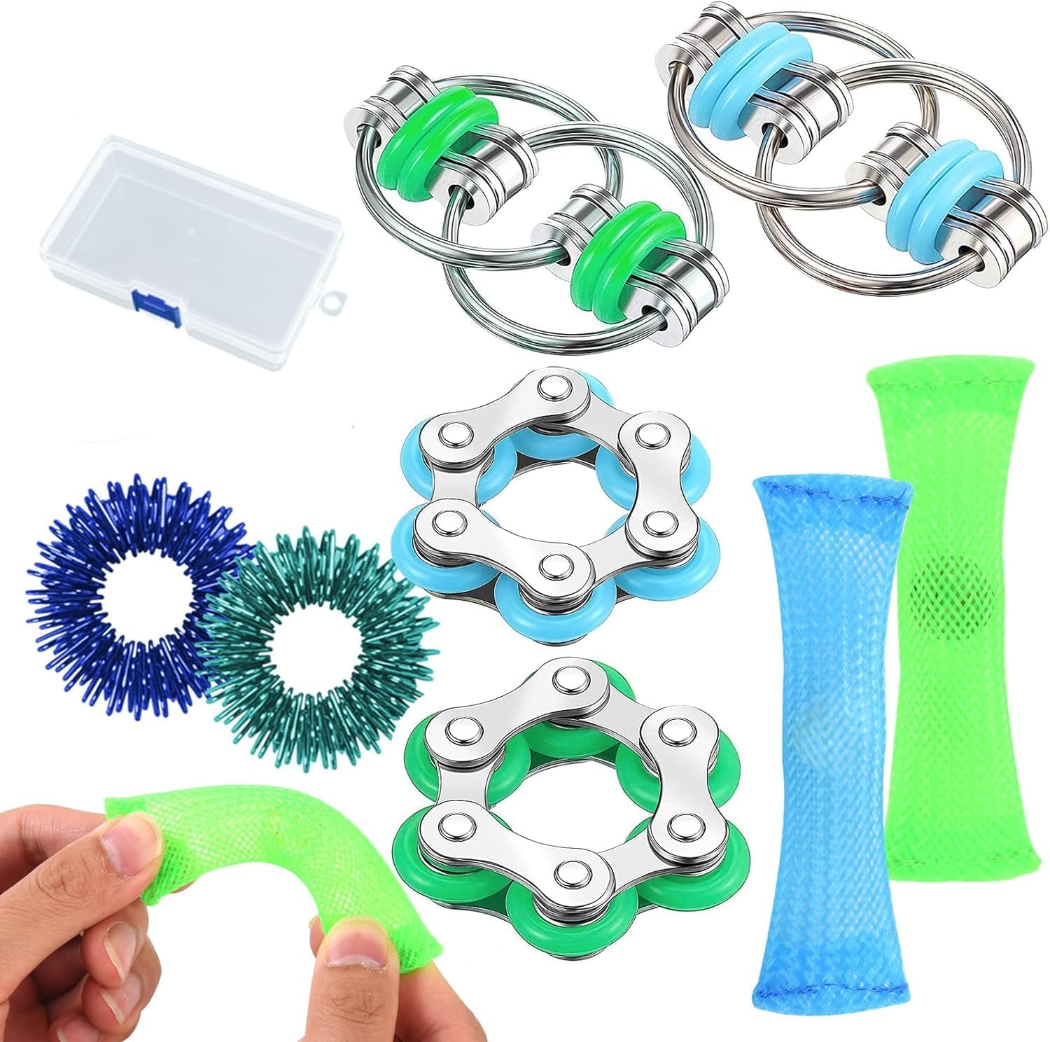 8 Pcs Fidget Toys for Adults & Kids &ndash; Stress Relief Sensory Toys Set Includes Bike Chain Fidget Spinner, Mesh & Marble, Roller Chain | Quiet ADHD Anxiety Toys for Classroom, Office | Easter Gifts