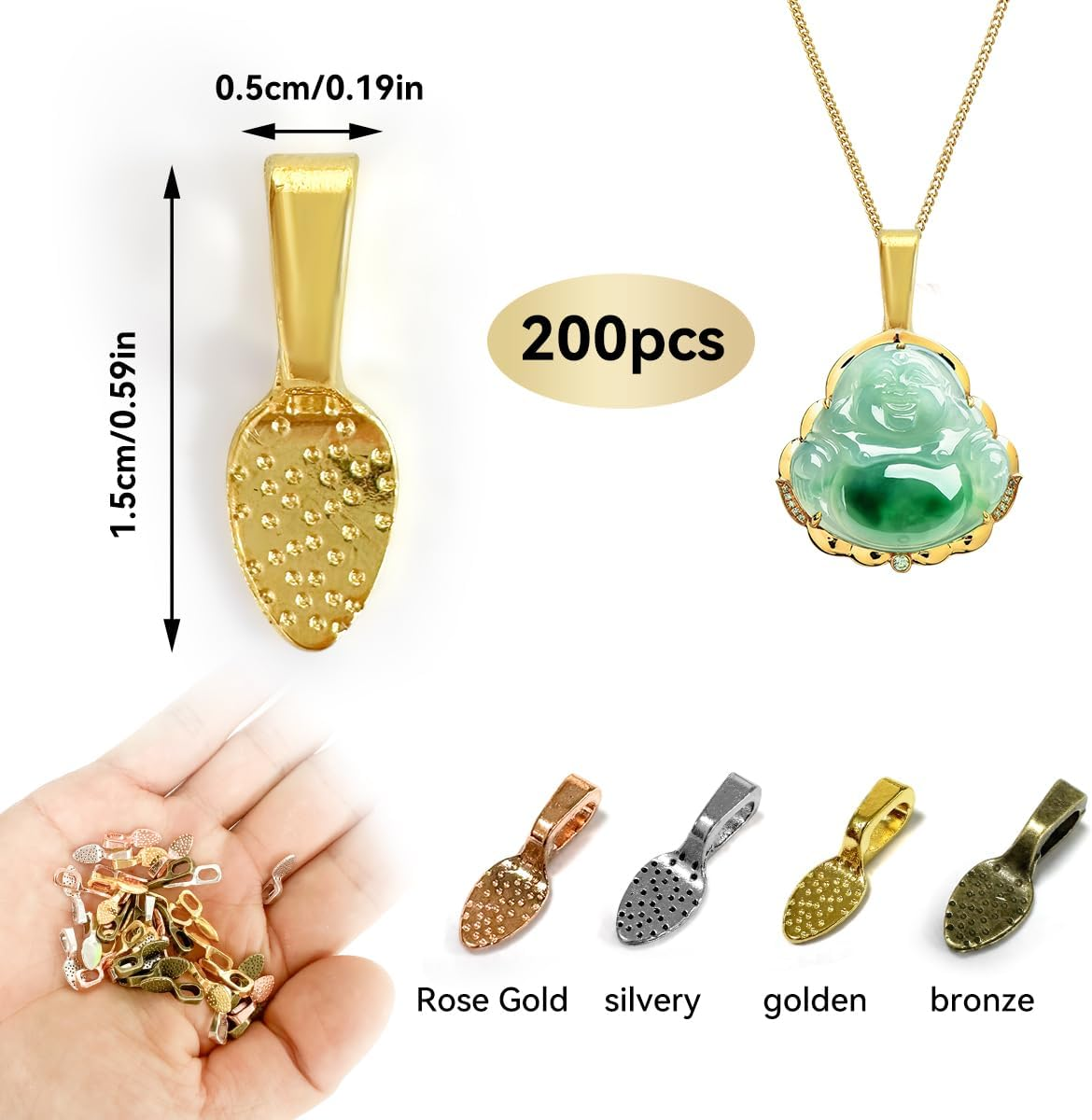 NILLOS Earring Bails Pendants, 200 PCS Small Spoon Bail Earring Charms for Necklace, Bracelet, Earring Jewelry Crafts Making (15X5Mm) image number 5