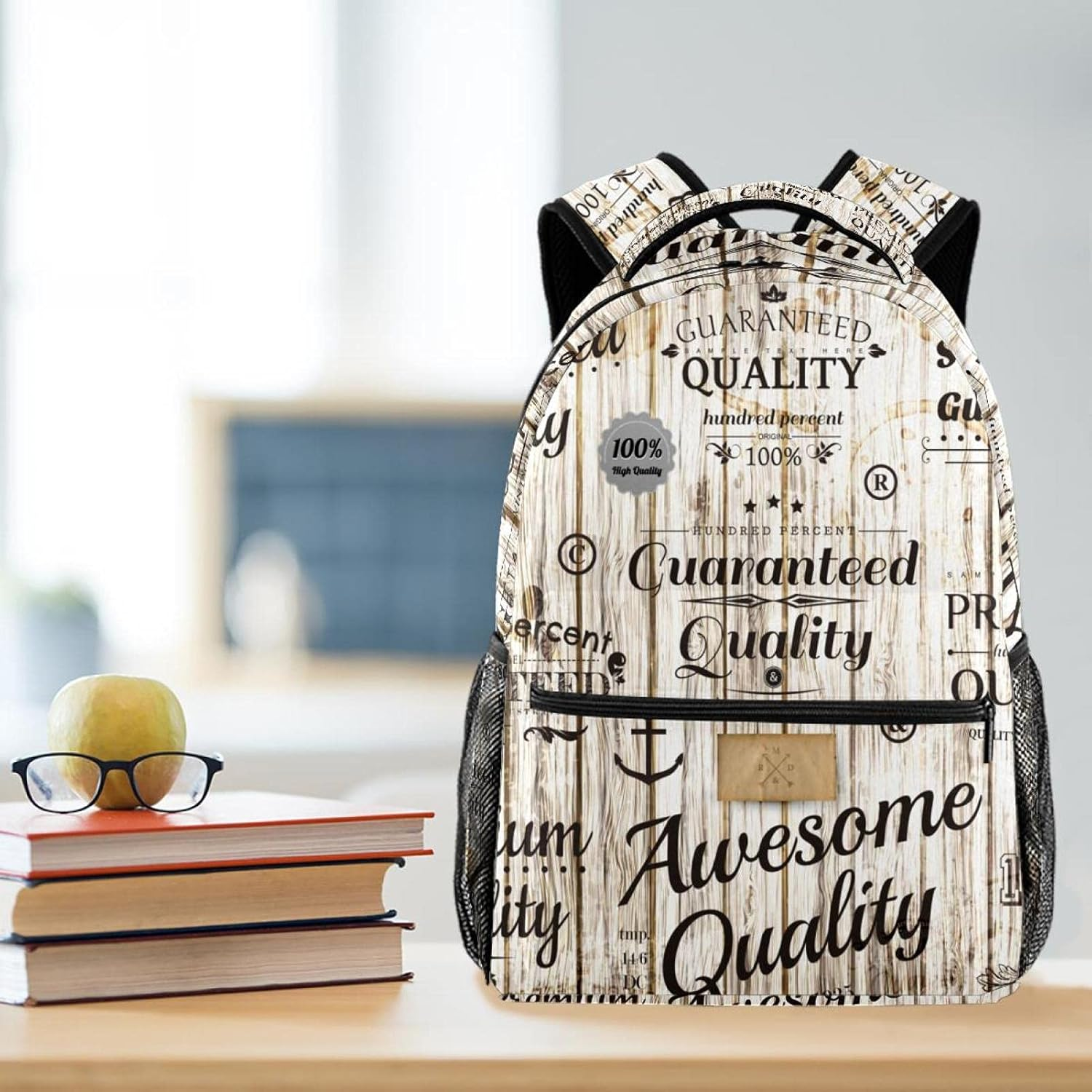 Nostalgic Wood Grain Words Backpack Students Shoulder Bags Travel Bag College School Tote Backpacks image number 2