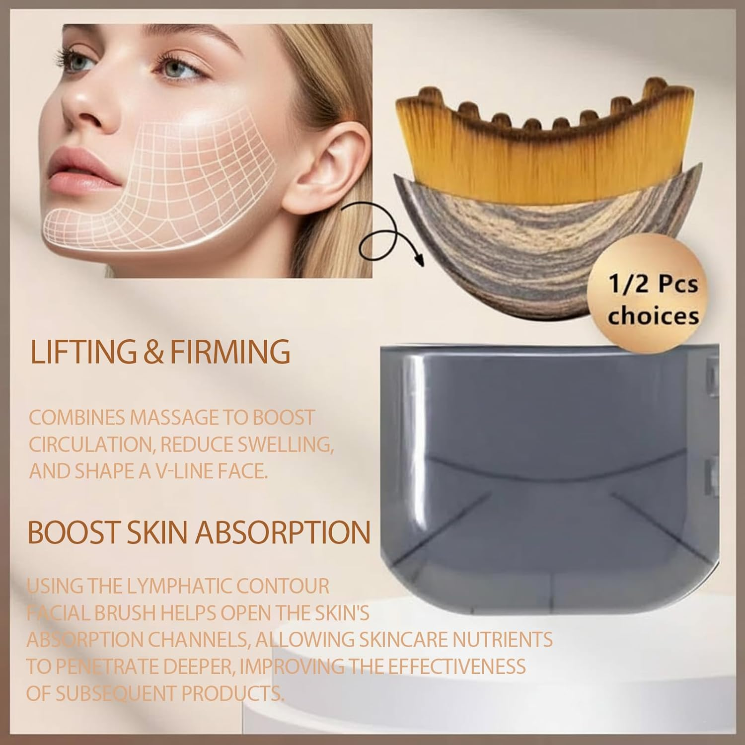 Mchifrys Lymphatic Contour Face Brush, Dry Massager for Face - Ergonomic Lymphatic Drainage Tool with Gentle Bristles for Sculpting and Lifting Skin(2 Pack) image number 3