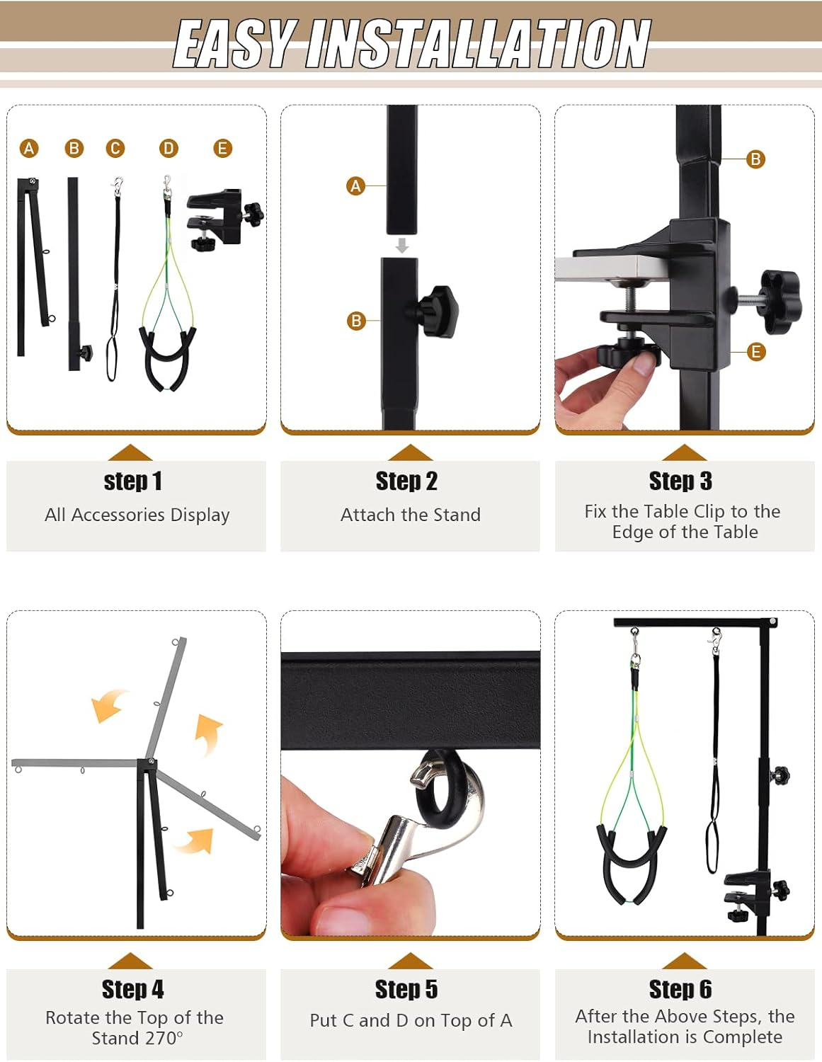 Foldable Pet Dog Grooming Arm with Clamp, Kalolary Dog Grooming Loop Noose & Two No Sit Haunch Holder, 35.5" Height Adjustment Grooming Arm for for Medium & Small Dogs image number 1