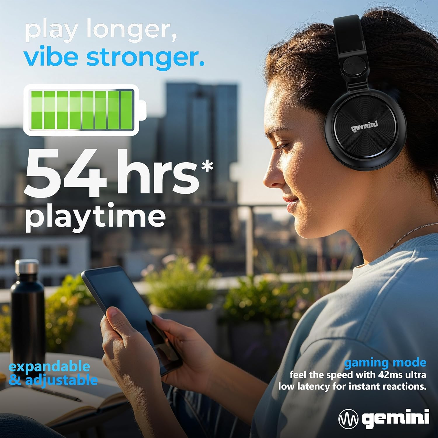 Gemini Wireless Bluetooth Headphones with 54 Hour Battery Life, Fast Charging & Noise Cancellation - over Ear Headphones with Microphone for Music, Calls & Gaming (GBTX-200) image number 4