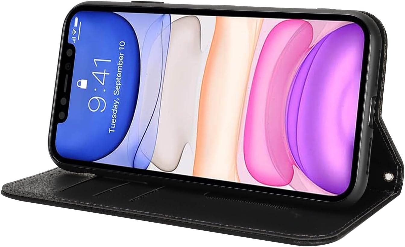 For Iphone 11 Case Leather Wallet Magnetic Flip Cover with Wrist Strap Card Holders Sunyoo Case Women Men RFID Blocking Porte Feuille Portefeuille Coque &Eacute;tui for Iphone11 Pour Femmes Homme Black image number 6