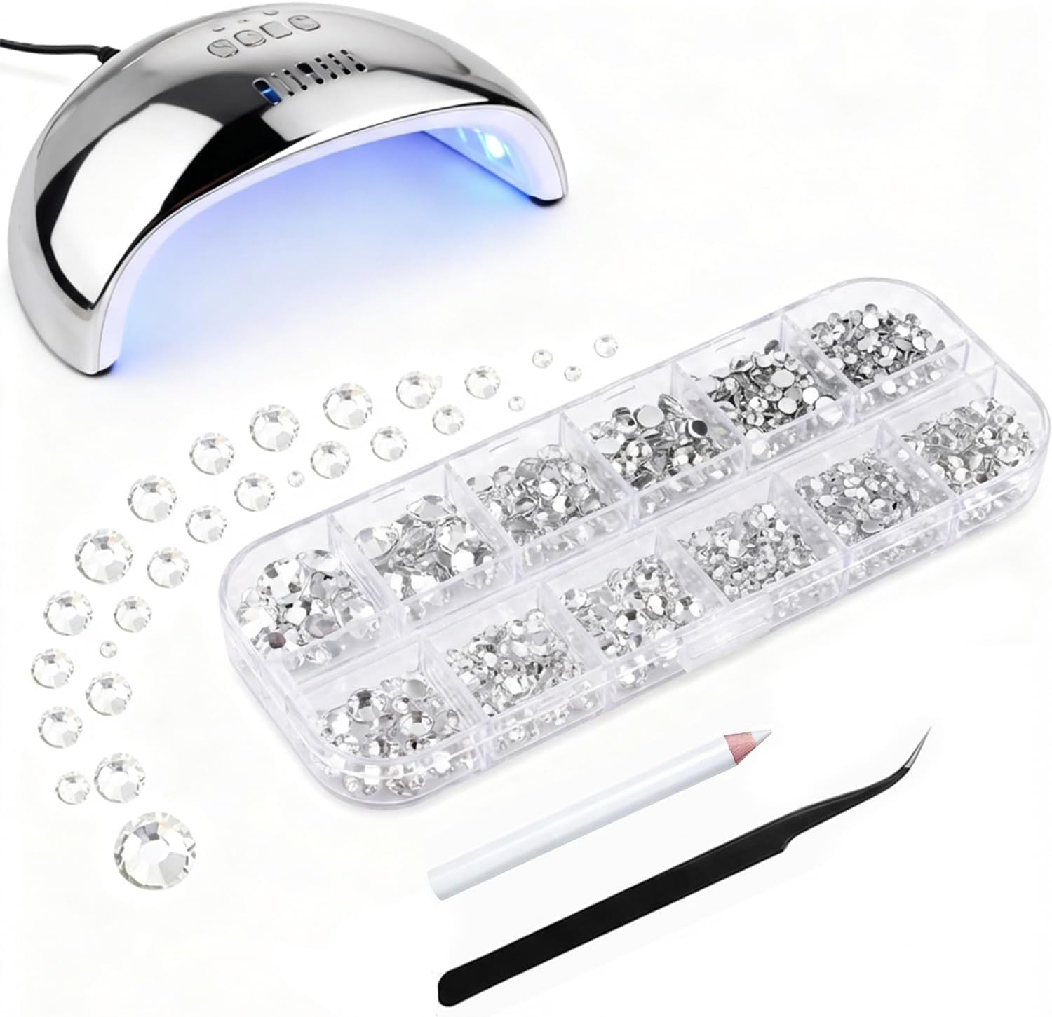 2000Pcs Glass Rhinestones with Tweezers and Nail Rhinestone Picker,Flatback Crystals Diamond for Bedazzling Crafts, DIY Nail Art Makeup,Clothing Shoes image number 6