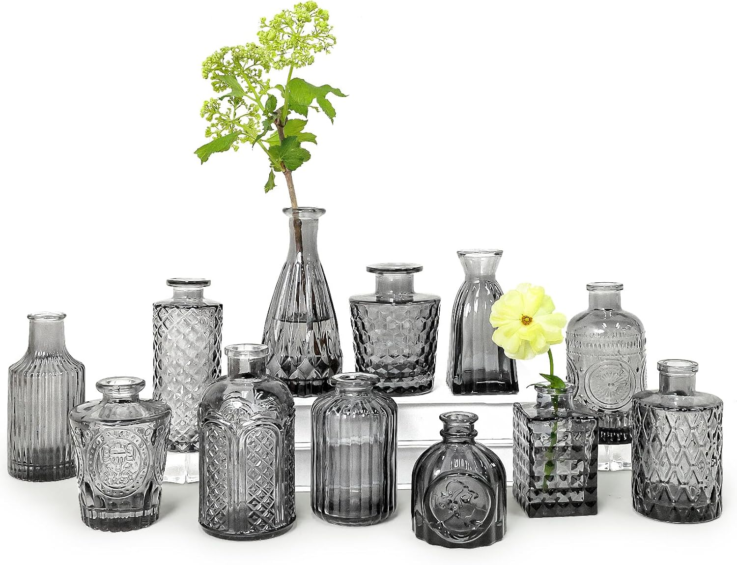 SUPMIND Bud Vase Set of 12, Black Bud Vases in Bulk, Small Flower Vases for Centerpieces, Mini Vintage Vase for Rustic Wedding, Home,Table Decoration