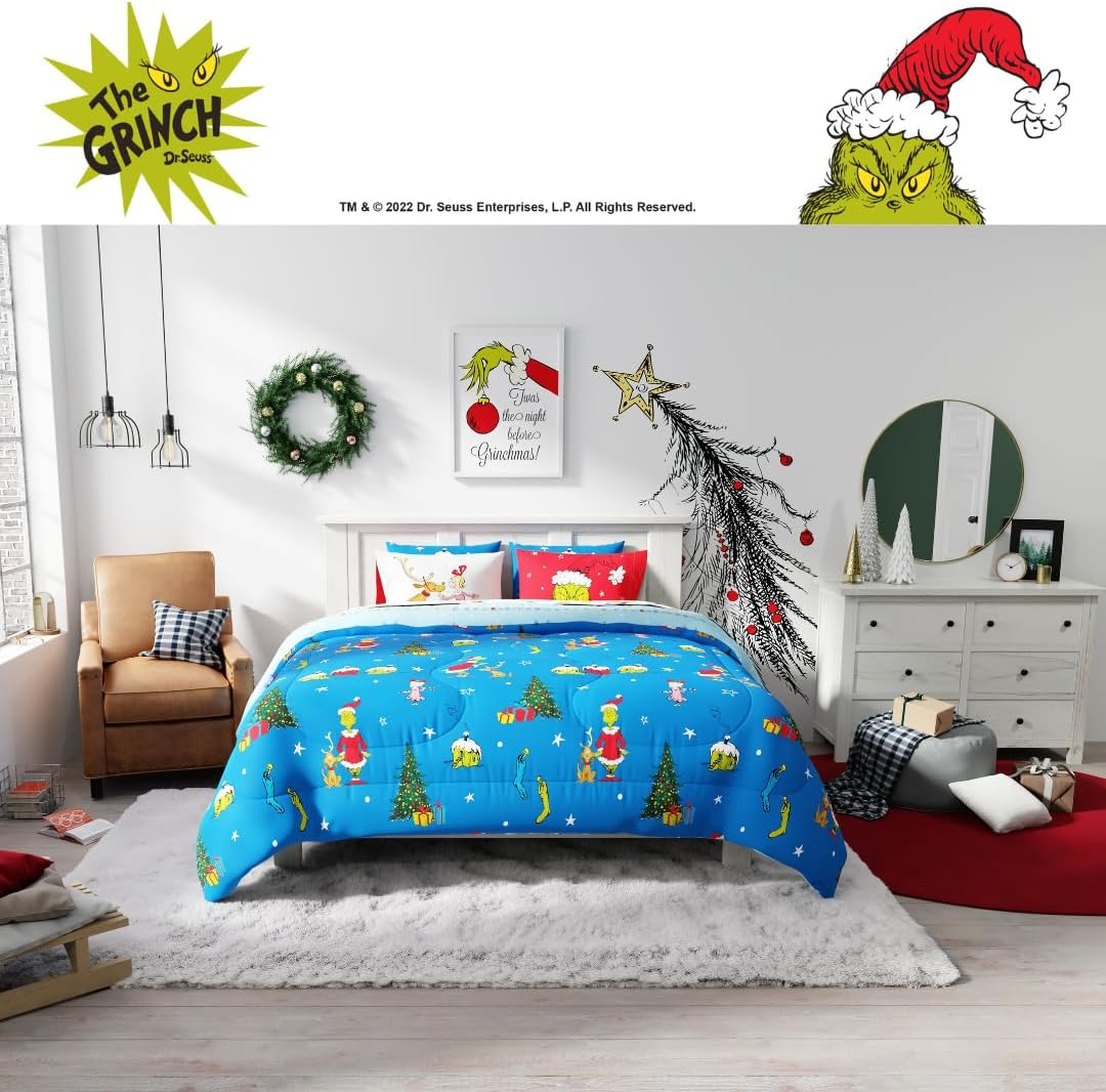 Franco Grinch by Dr. Seuss Holiday & Christmas Bedding Super Soft Comforter and Sheet Set with Sham, 7 Piece King Size (Official Dr. Seuss Product) image number 4