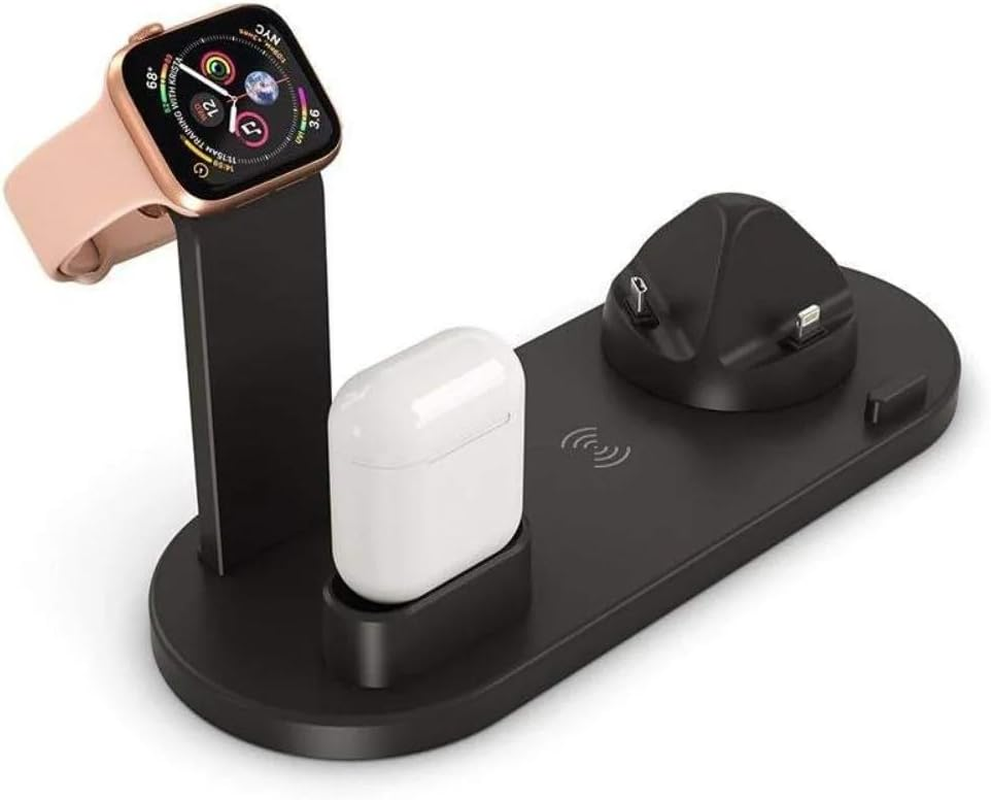 Bliss Gifts & Homewares Magnetic Wireless Charger I 3 In-1 Wireless Charging Dock with Adapter I 15W Portable Charger Stand I Compatible with Apple Phones, Air Pods, Galaxy Watches (Black) - Black image number 1