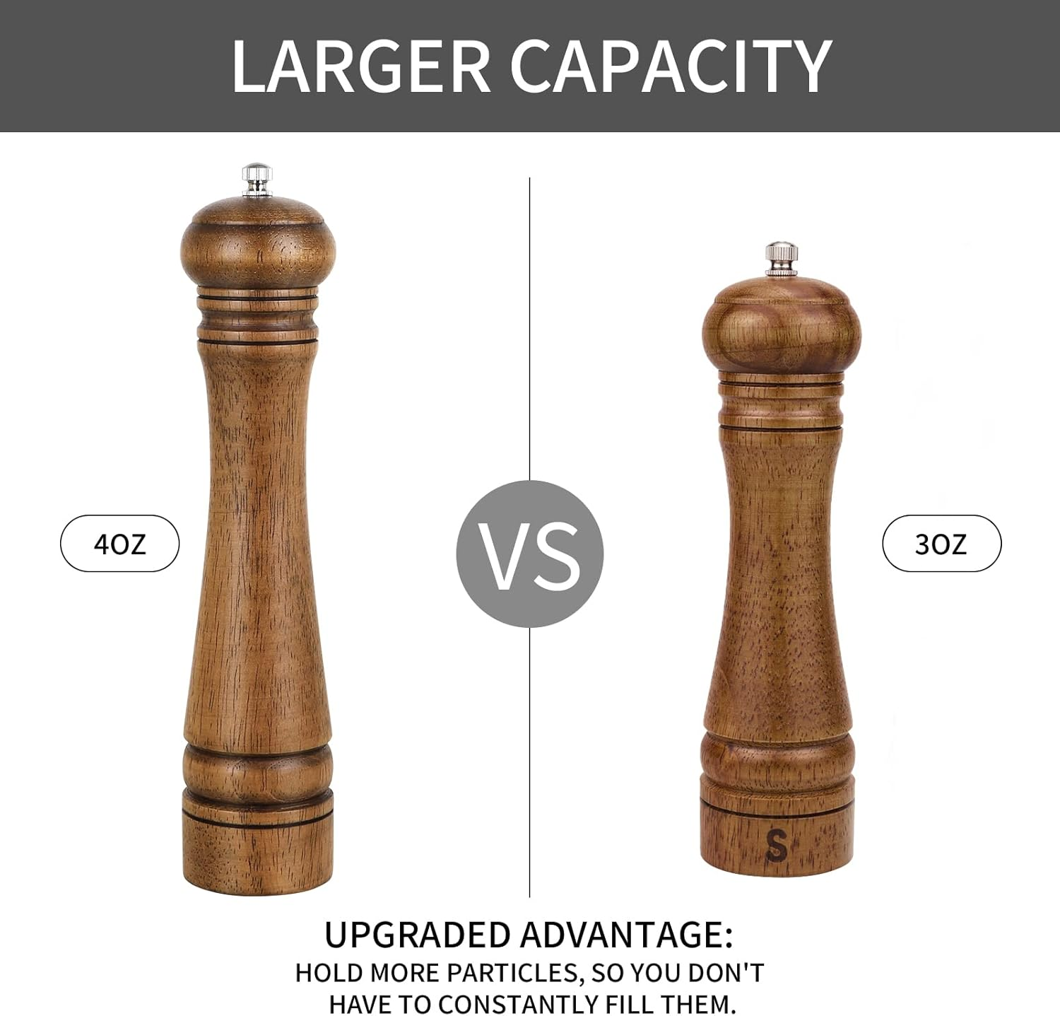 1Pack Wood Pepper Grinder, 10 Inch Salt Mill Pepper Grinder, Pepper Mill, Salt Shakers with Adjustable Ceramic Rotor - 1 Pack Oak Wood Pepper Grinder for Your Kitchen image number 6