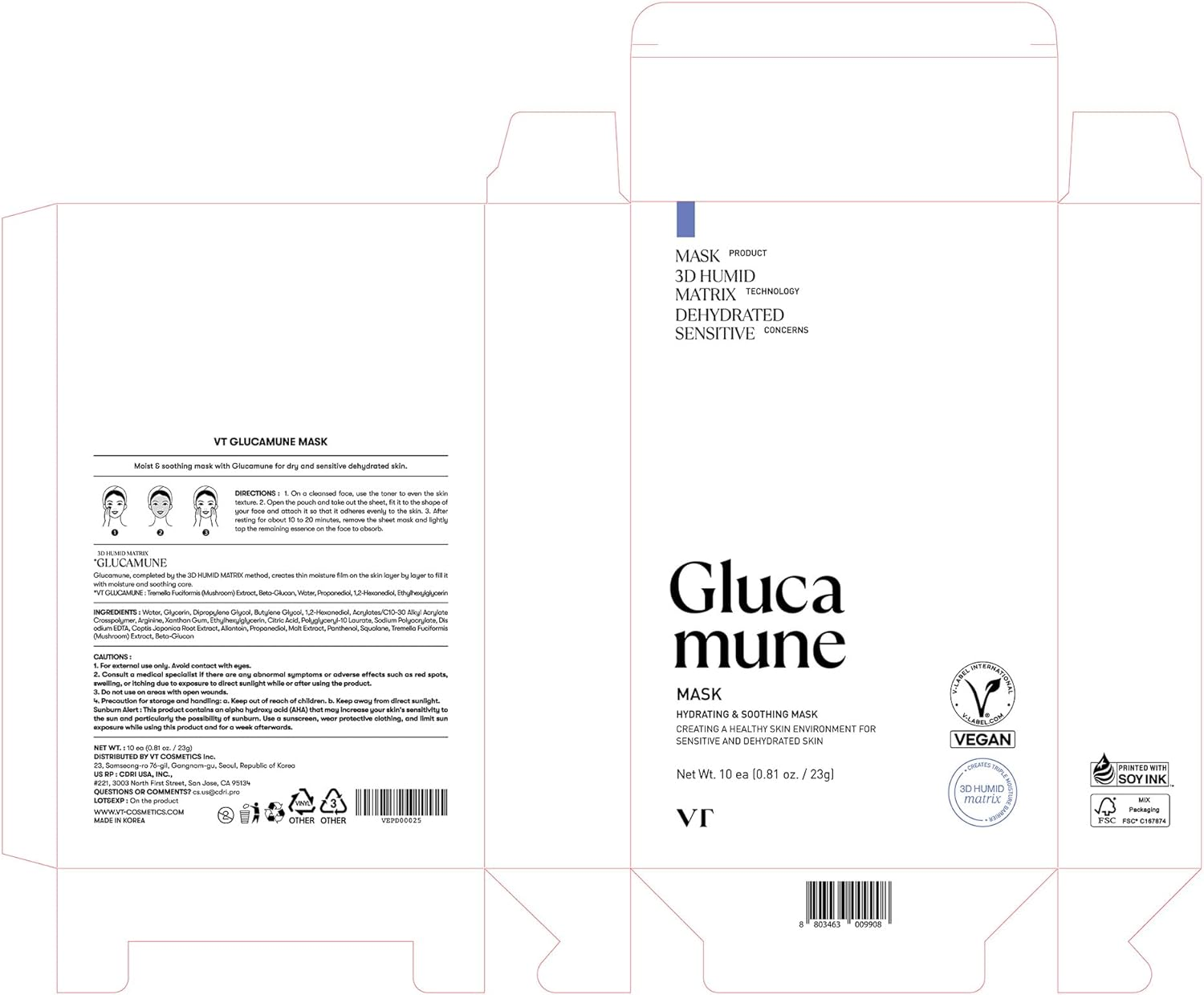 VT COSMETICS Glucamune Mask, Vegan Mucin, Soothing & Calming, for All Skin Types, 10Pcs image number 5