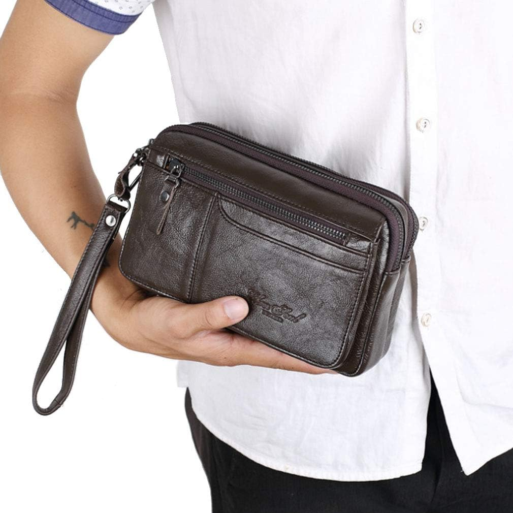 Leather Clutch Purse Wristlet Long Wallet for Men Phone Coin Money Organizer Holder Wrist Bag Day Pack Daypack Business Handbag image number 1