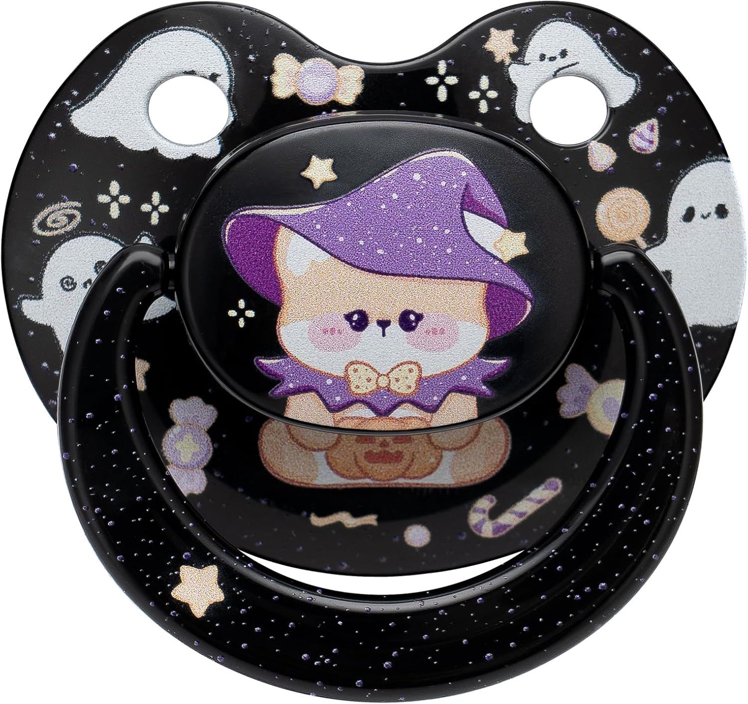 Somniumnight Halloween Adult Pacifier Big Size: Cute Bear Binky for Anxiety Relief - Large Shield Paci with Case Black image number 3