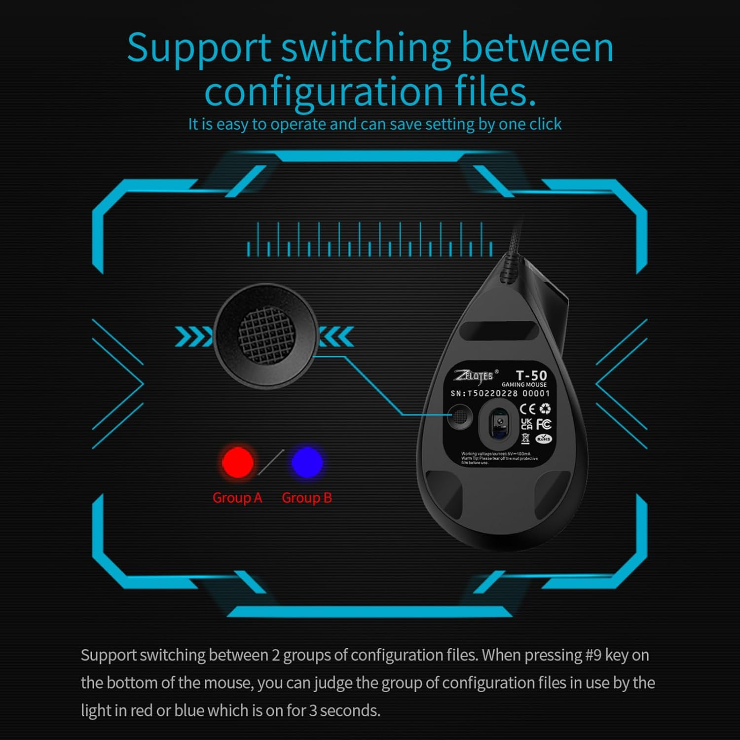 Aumotop Advanced ZELOTES T-50 Vertical Mouse with 6 Gear Movement Speed for Office Workers and Gamers in Black image number 1