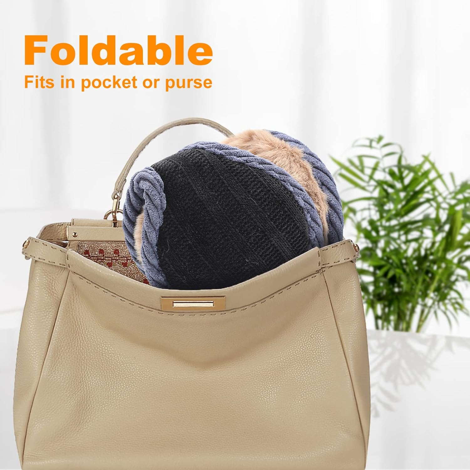 Surblue Foldable Chenille Knit Earmuffs Winter Warm Outdoor Ear Covers Fur Unisex Earwarmer - Deepgray image number 2