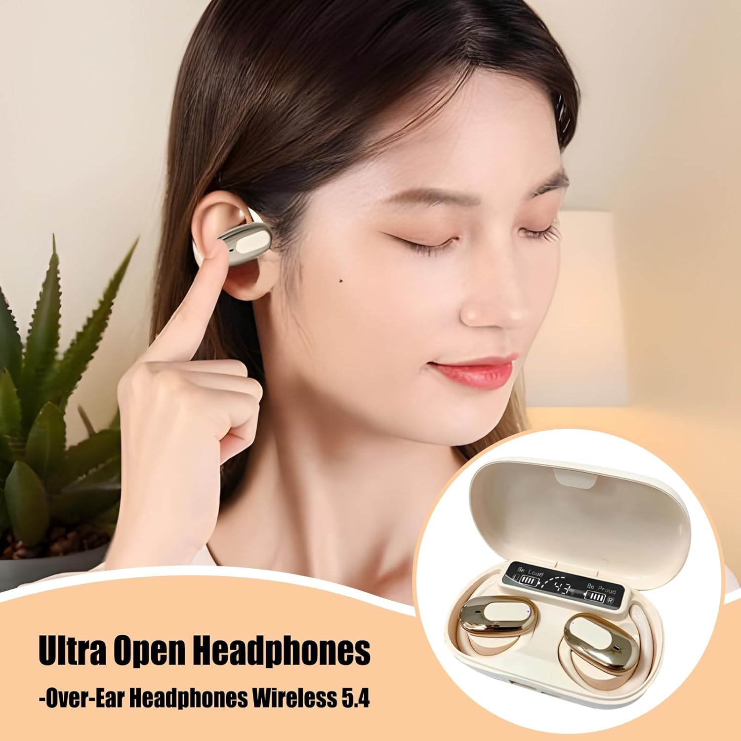 JIEBWCHA Open Ear Clip Wireless Earbuds,Open Ear Wireless Earbuds | Smart Waterproof Long Battery Life Noise Reduction Earphone for Adults Women Game Phones Home Travel Men image number 3