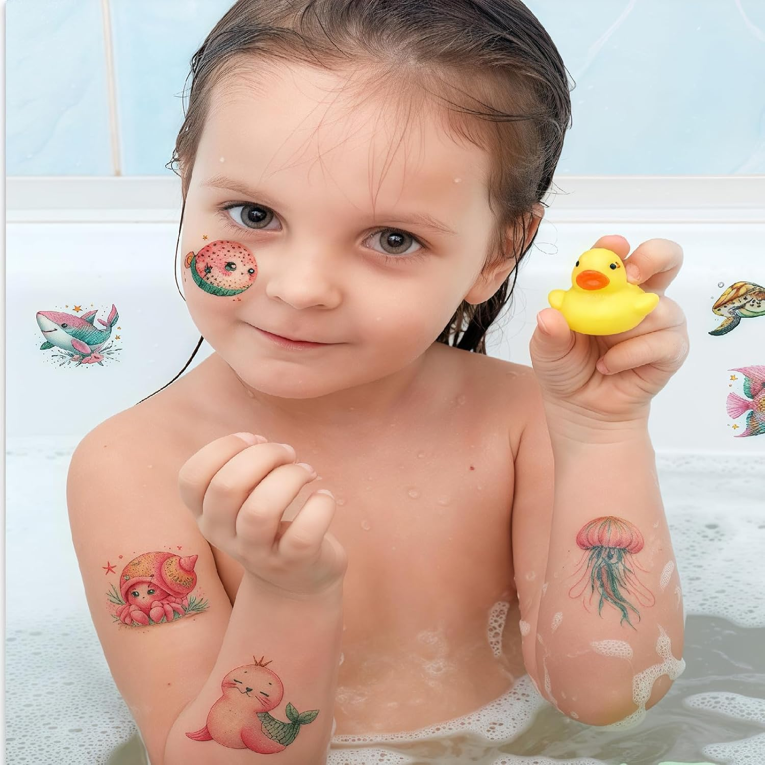 BUYLONG Sea World Painted Animal Tattoo Stickers - Kids Water Colour Animal Temporary Tattoos 67 Styles for Girls Boys Body Arm Shoulder Tattoo Stickers Birthday Party Decoration Supplies Kids Gifts image number 5