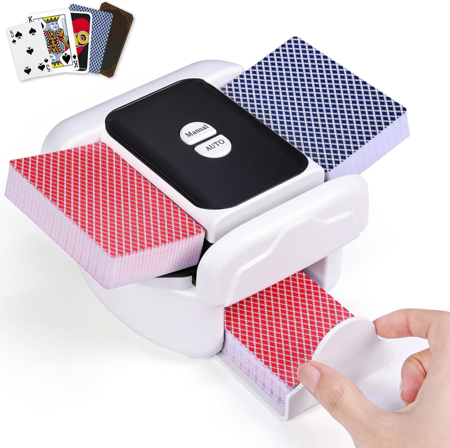 2025 New Automatic Card Shuffler 1-2 Deck, 2600Mah USB-C Rechargeable Electric Card Shuffler, Quiet Portable Shuffler for UNO Poker Blackjack, One-Press AUTO & Manual Modes image number 3