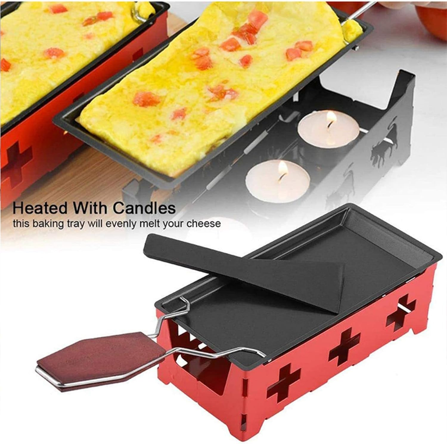 Fantasyday Mini Raclette Set,Portable Foldable Non Stick Rotaster Baking Tray Stove Set,Suitable for Cheese, Meat, Fish, and Vegetables(Not Included Candles)