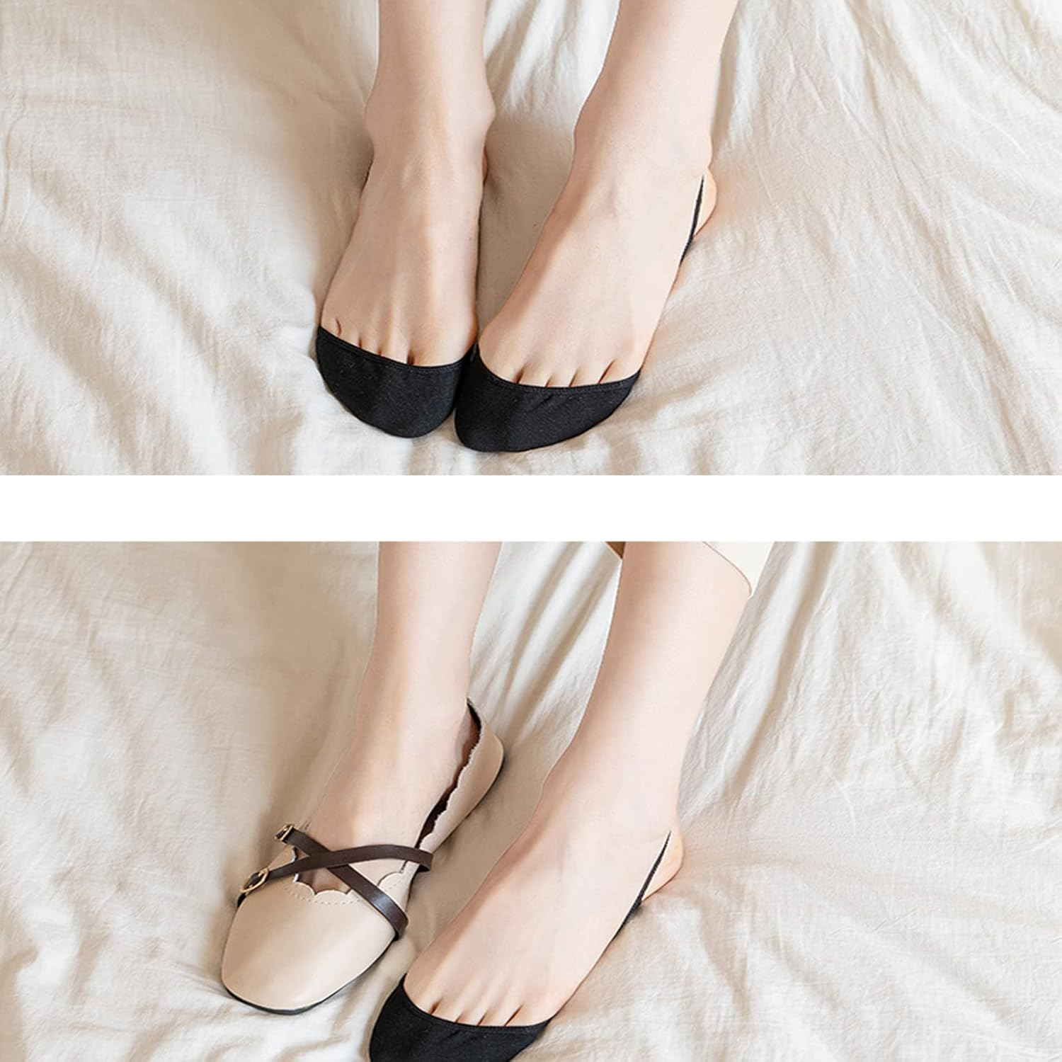 5 Pairs Sling Liner Socks, Women'S Ultra Low Cut No Show Half Liner Socks with Slingback, Non Slip Hidden Invisible Socks for Heels, Toe Topper Liner Half Socks for Women image number 3