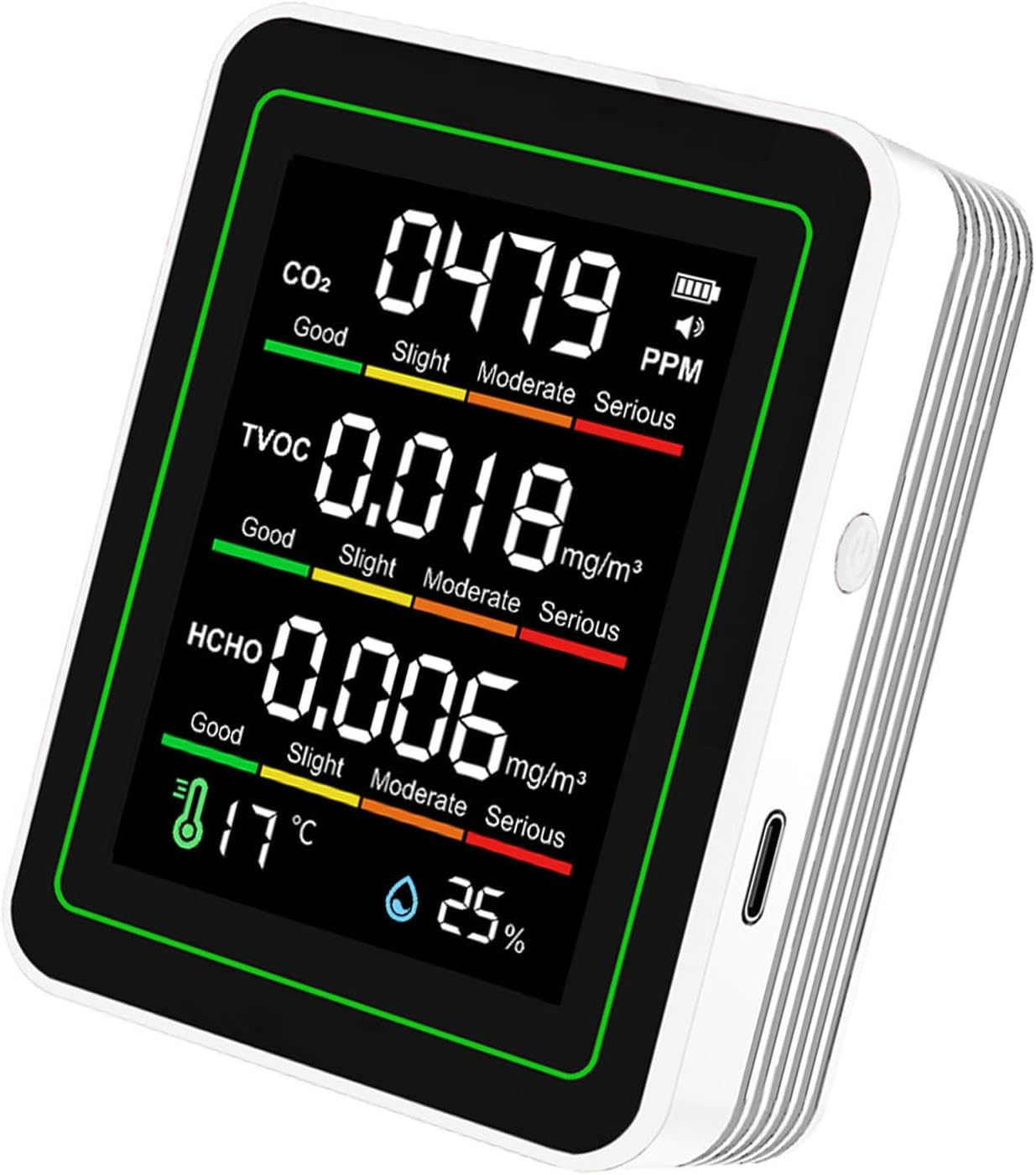 Dpofirs 5 in 1 Air Quality Monitor, CO2 TVOC HCHO Temperature Humidity Detector with Infrared Sensor, Portable Indoor Air Quality Tester for Home Cars Plants