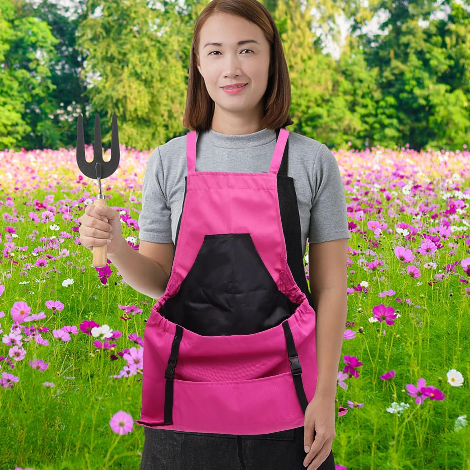 Kisangel Gardening Apron for Fruit Picking Garden Vegetable Harvesting Berry Storage Bag Apron Pockets for Outdoor Orchard Use image number 3