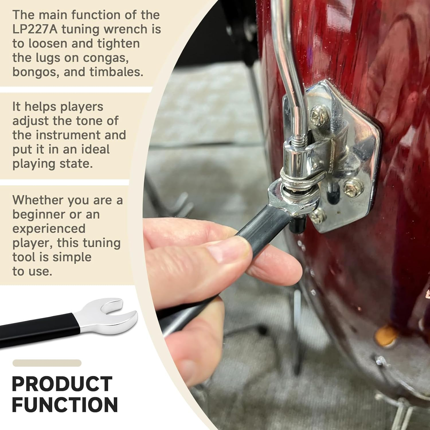 LP227A Latin Percussion Tuning Wrench, Suitable for LP Brand Congas, Bongos, Timbales and Other Latin Percussion Instruments, Double-Ended, Size 1/2 Inch and 9/16 Inch image number 1