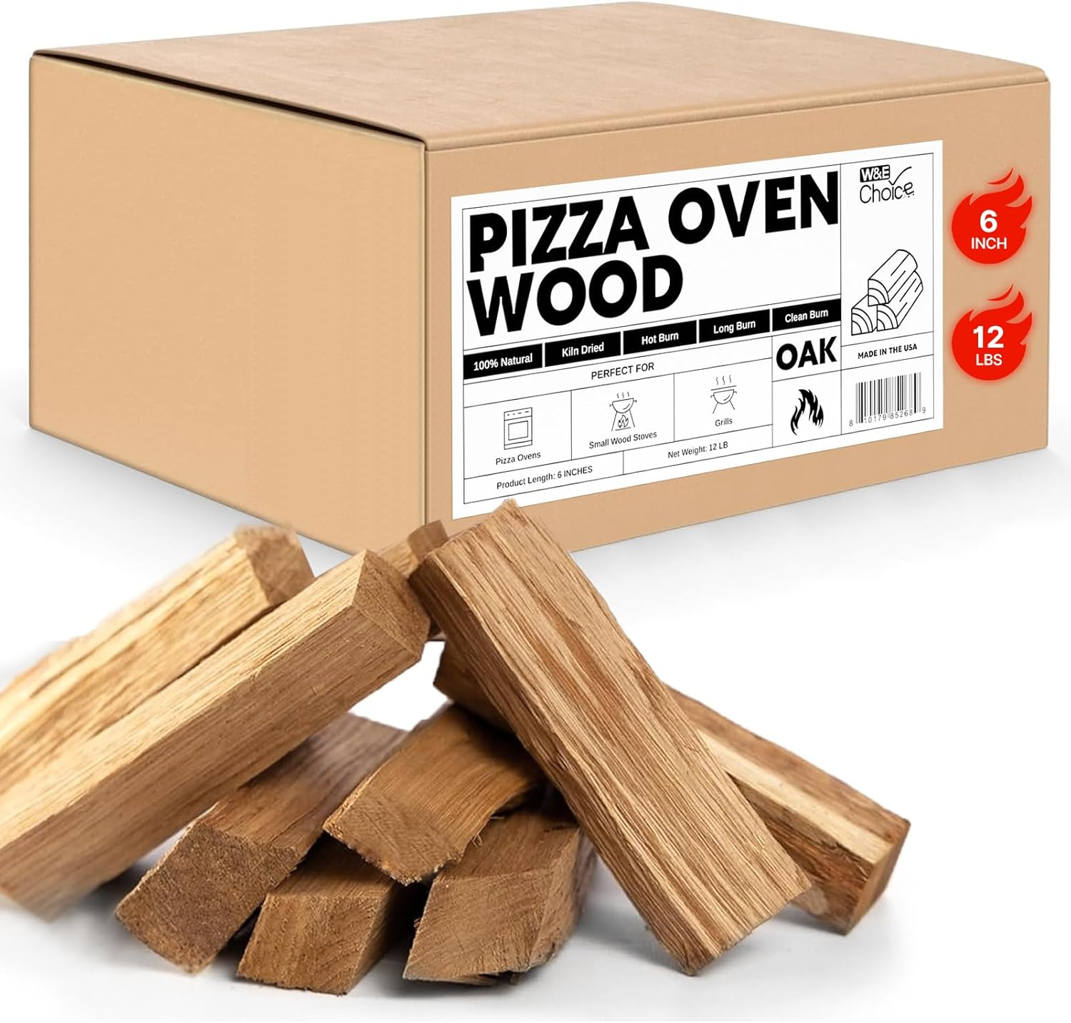 W&E Choice Pizza Oven Wood 12LB Kiln Dried Pizza Oven Cooking Logs 6-Inch Oak for Oven, Solo Stove, Camping Stove, Grill Wood Stick from USA image number 5
