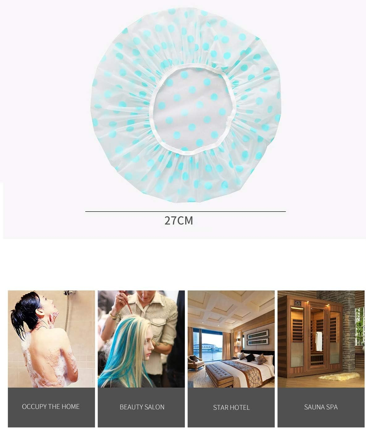 3 Pieces Waterproof EVA Plastic Shower Cap,Elastic Reusable Bathing Cap,Beauty Salon Spa Lace Elastic Band Flower Printed Hat Environmental Protection Hair Bath Caps image number 4