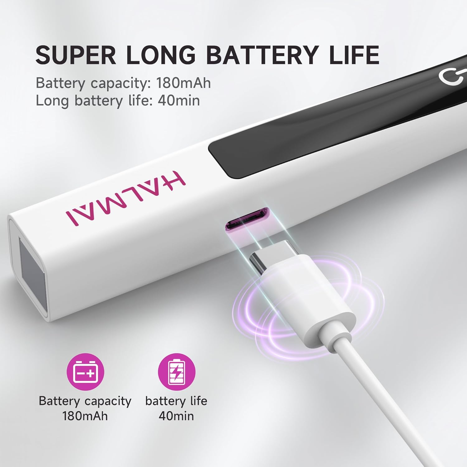 Halmai Handheld UV Nail Lamp for Gel Polish,Portable Mini Red Light with Led,Cordless Rechargeable USB Dryer,At-Home Manicure Salon Tool with Fingernail Curing,Nail Stamping & Cat Eye Magnet (White) image number 3