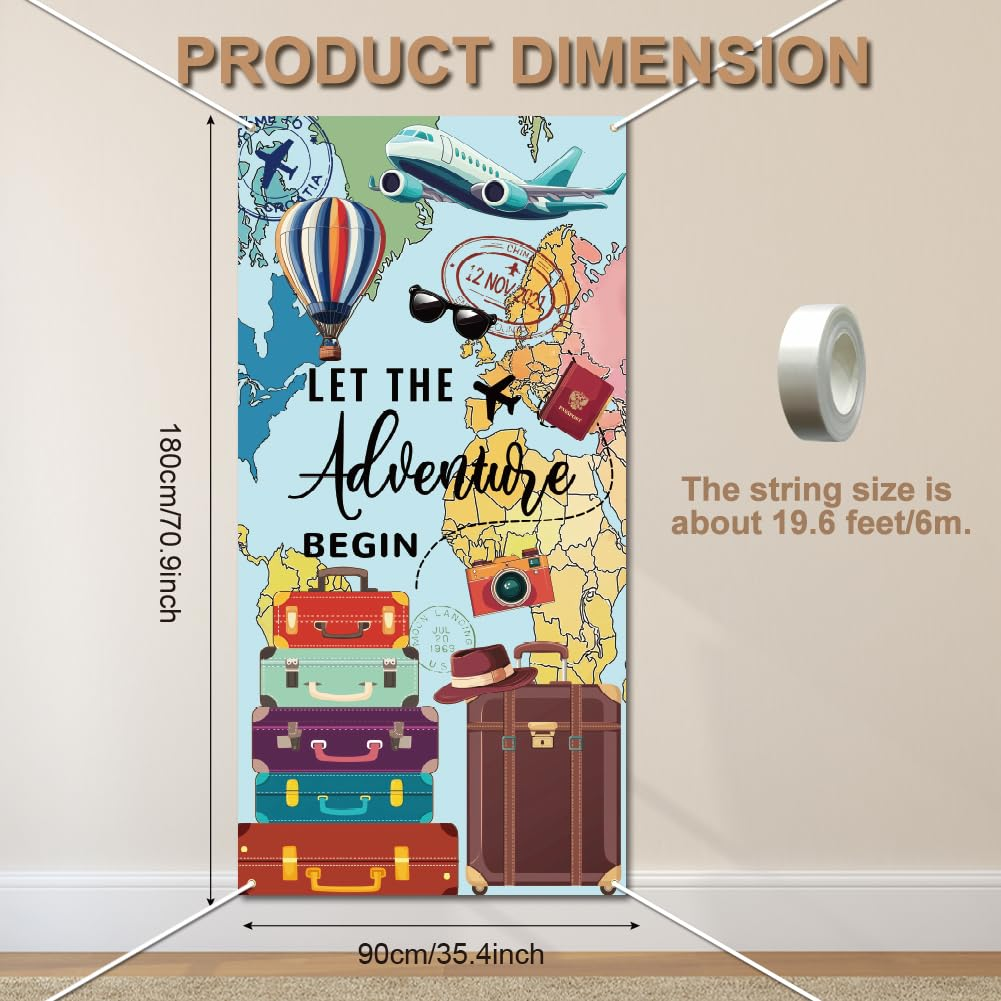 WADORN Let the Adventure Begin Backdrop, Adventure Awaits Birthday Party Banner Decorations Large Fabric Global Travel Photo Booth Banner Map Photography Background for Graduation 35.43X70.87 Inch image number 6