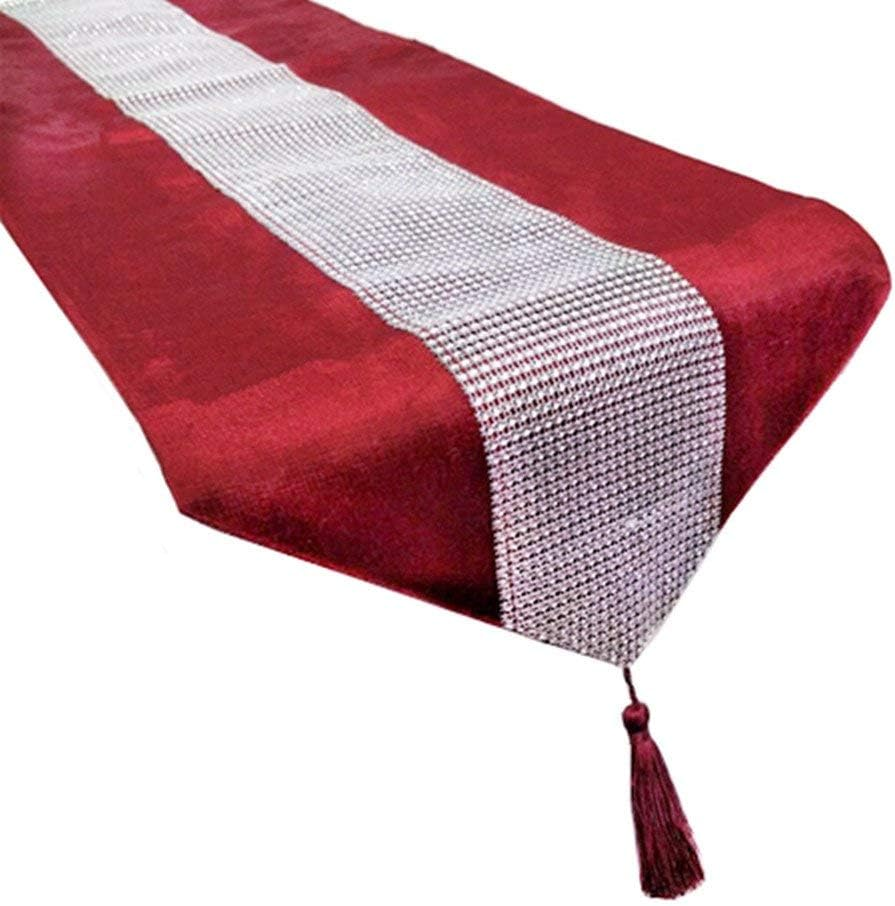 (Red) - (TM 33Cm X 180Cm Table Runner with Diamante Strip and Tassels (Red) - A-Grey image number 4