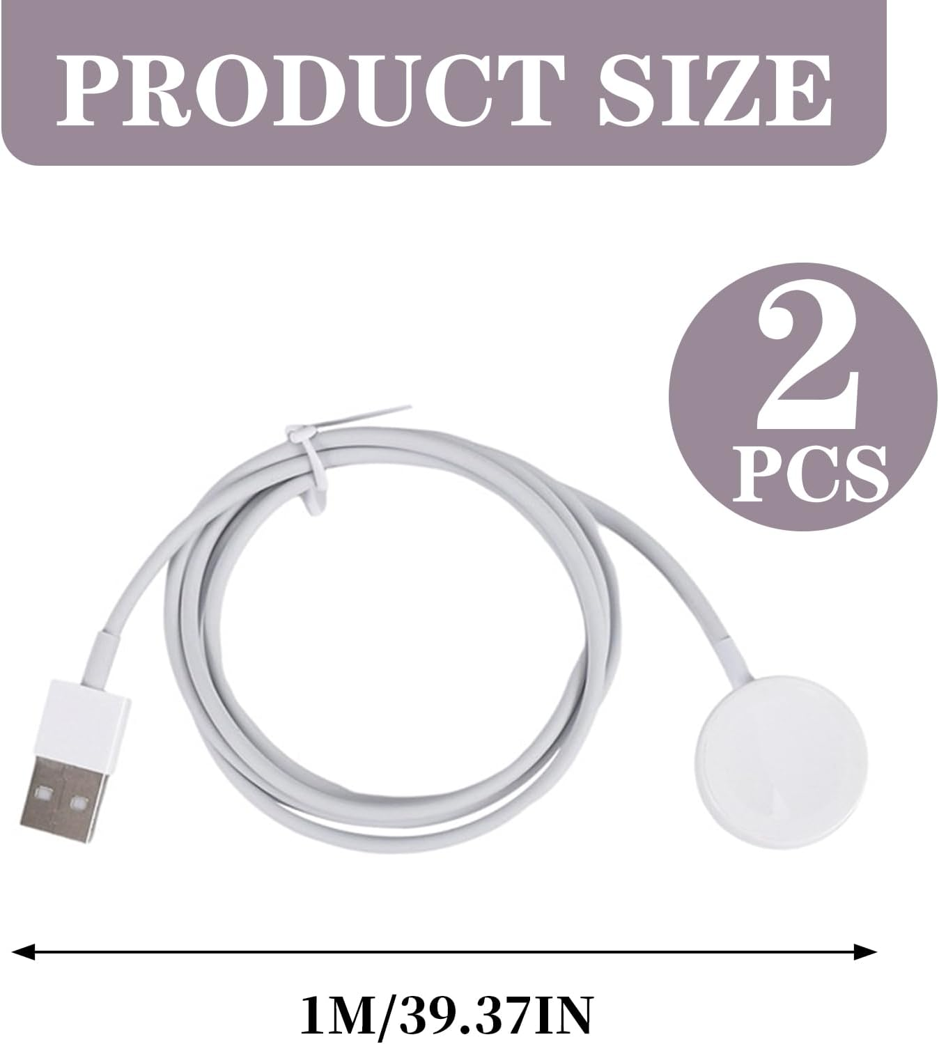 2 Pcs Upgraded Magnetic Fast Charging Cable for Apple Watch Series 9/8/7/6/5/4/3/2/1, 3.3Ft USB/USB C Braided Charger Cord for Iwatch 9 8 7 6 SE SE2 5 4 3 2 1 (White, USB) image number 2