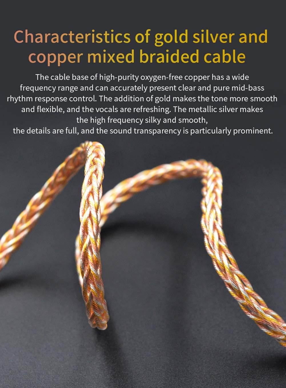 KZ Gold Silver and Copper Mixed (784 Cores) Upgrade Cable, Hifi Audio 0.75MM 2PIN Replacement IEM Earbuds Wire Compatible with C PIN Headphone image number 3