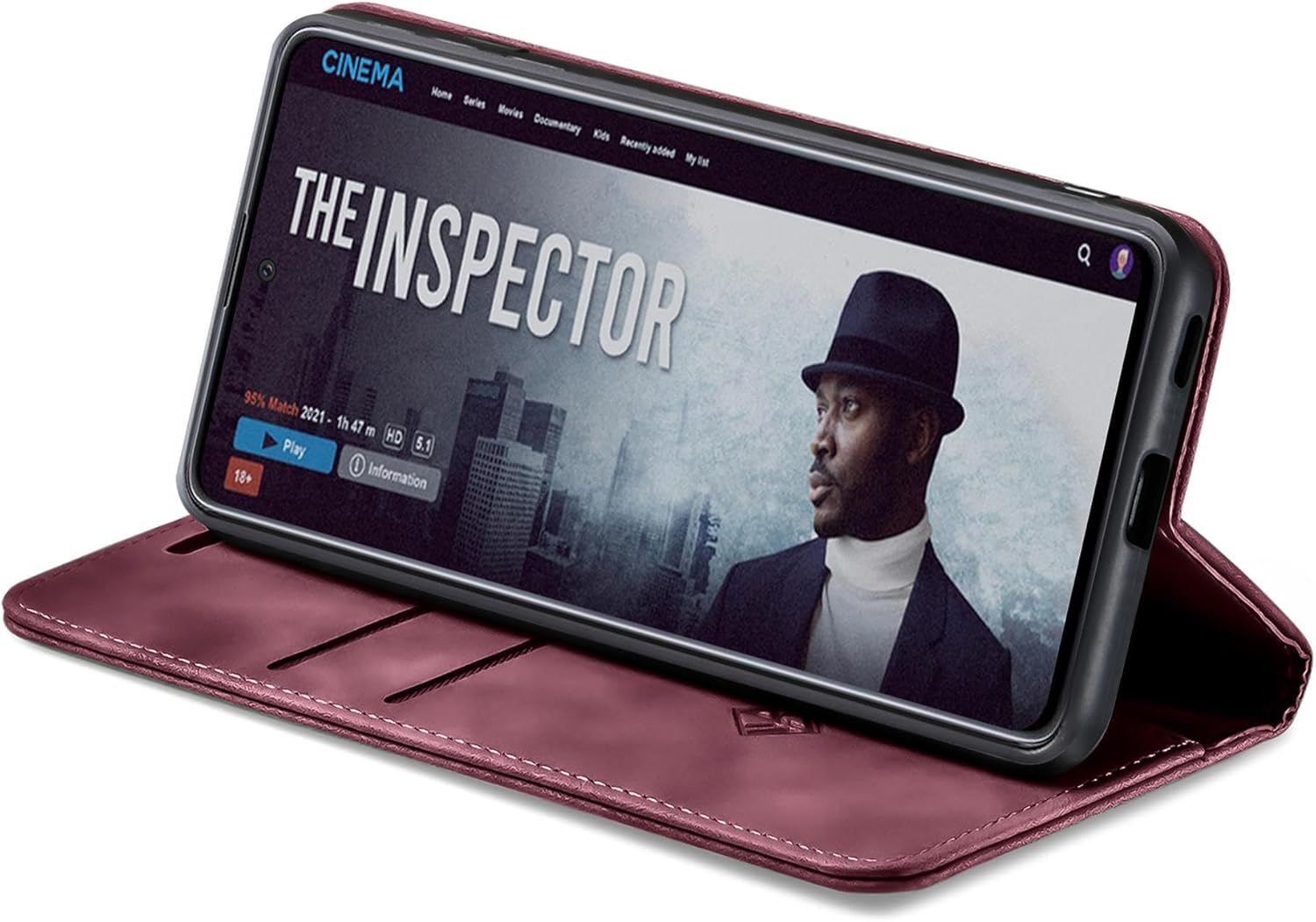 LBH Mobile Phone Case for Samsung Galaxy A36 5G in Wine Red with Card and Money Compartment Smartphone Case with Stand Function Flip Case Protective Cover Magnetic Closure Vintage image number 5