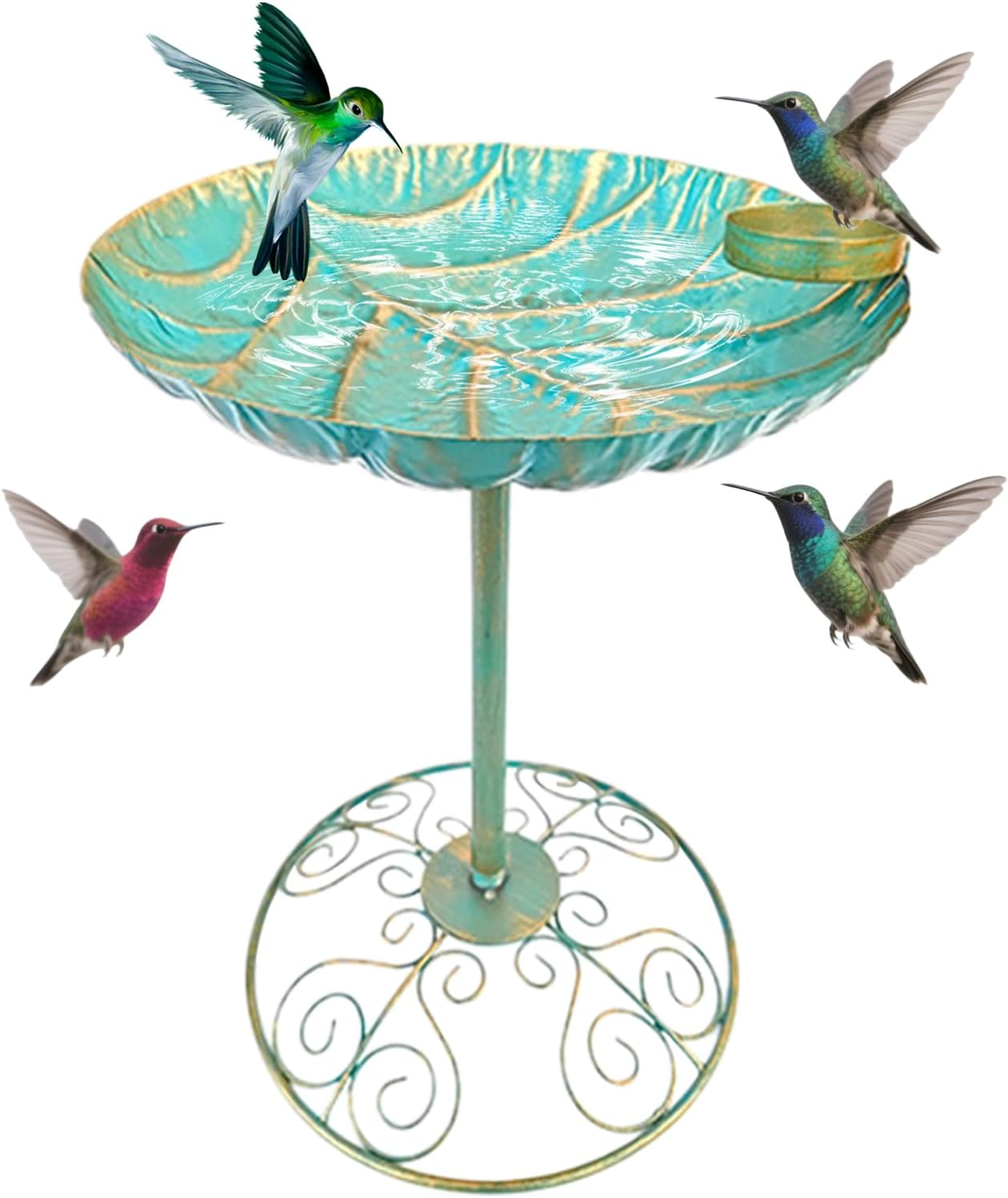 Outdoor Bird Bath | Iron Pedestal Bird Bath | Rustproof Water Feeder Planter Yard Statue Decorations for Fence Yard Porch Lawn Deck Backyard Balcony image number 2