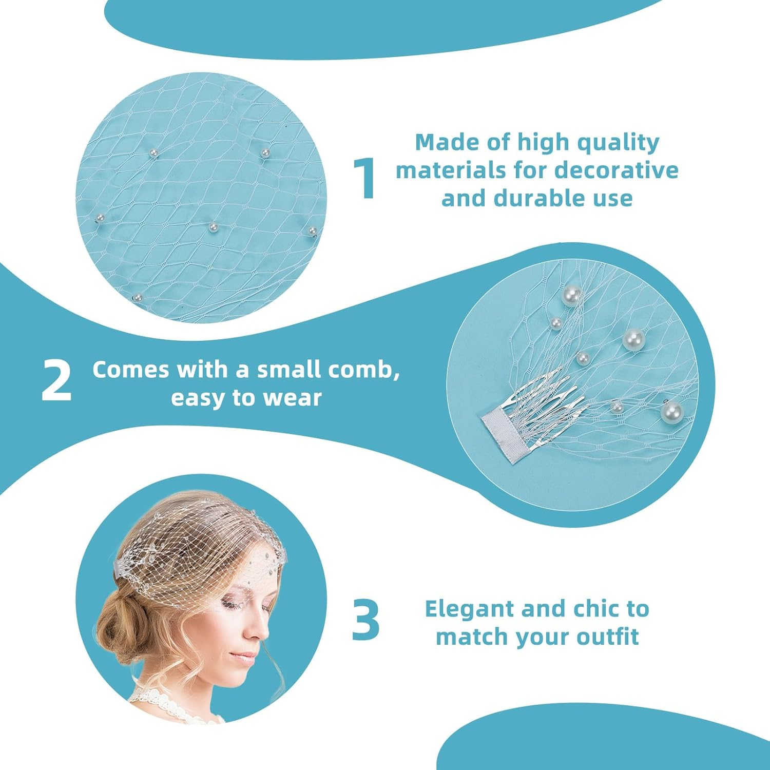 NICENEEDED 1920S Flapper Fascinator Net Veil White Bird Cage Face Veil Fascinator Veil for Bridal Weddings Tea Party for Women image number 2