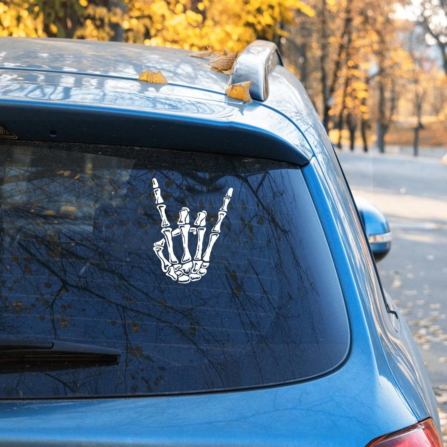 Rock on Skeleton Hand Sticker, Rock N Roll Gesture Decal, Mental Horns Sticker for Car Truck Jeep Window image number 2