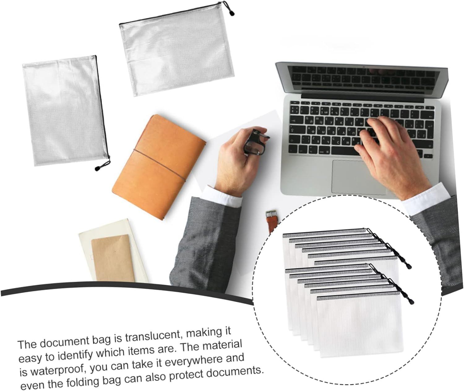 KICHOUSE 10Pcs Document Pouch Bag Zipper Pouch Large Mesh Zip Bag for Office School Travel image number 1